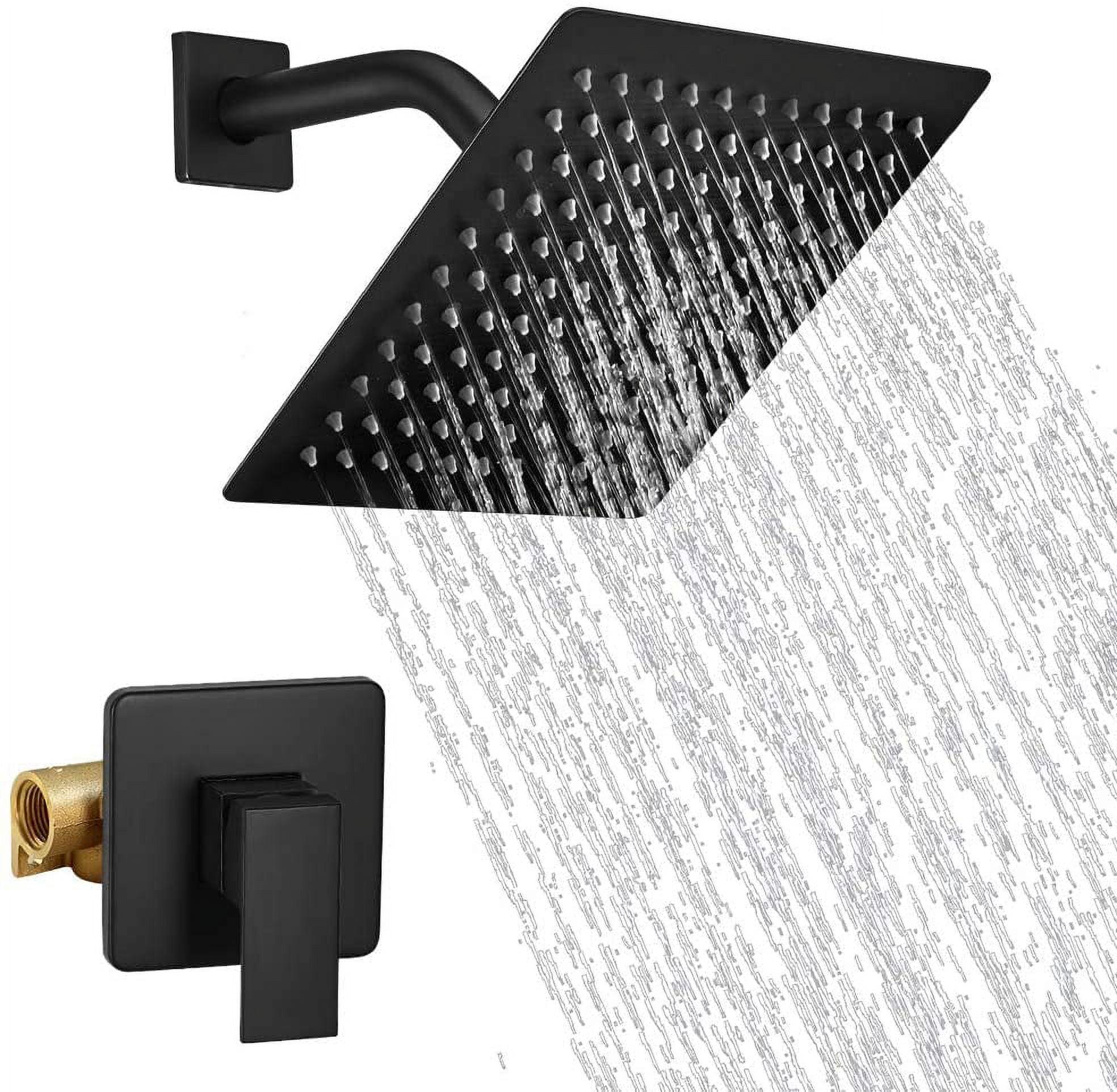 Black Shower Faucet Shower Trim Kit with Mixer Valve 8in Rain Shower Head Combos