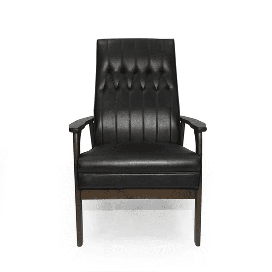 Matte Black Square Arm Faux Leather Accent Chair