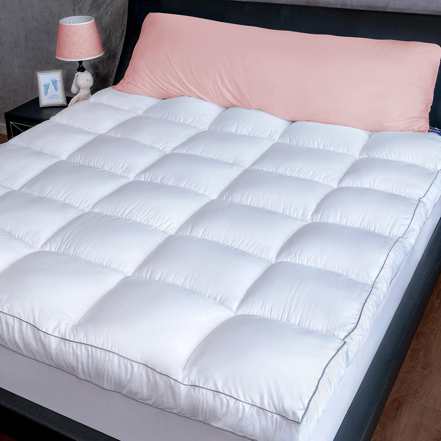 King Size White Down Alternative Pillow Top Mattress Topper