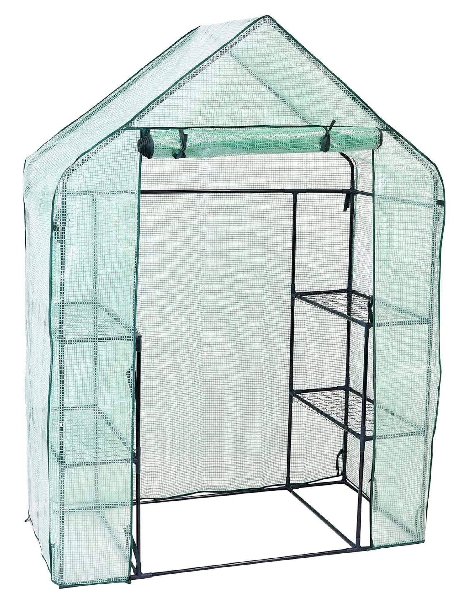 Green 37" Portable Walk-In Greenhouse with Iron Frame and Shelves