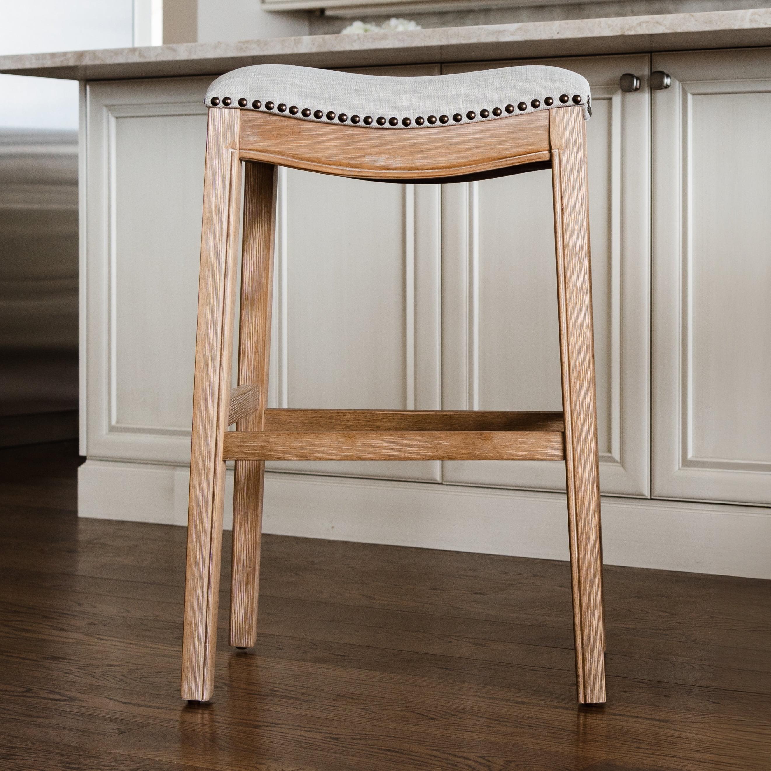Maven Lane Maven Lane Adrien Saddle Bar Stool In Aged Black Finish 31" With Snow White Fabric Upholstery