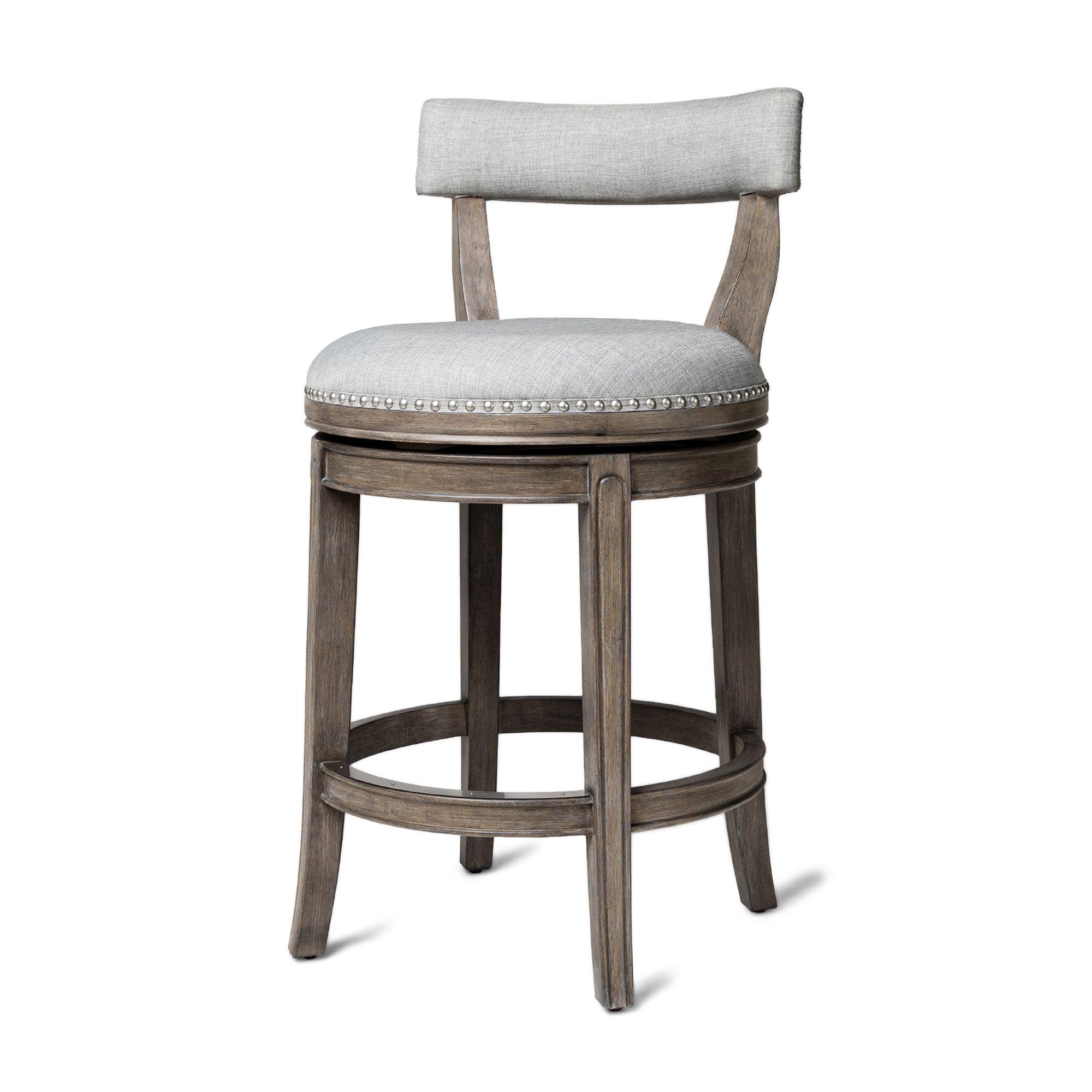 Maven Lane Alexander Kitchen Bar Stool in Weathered Oak Finish w/ Sand Color Fabric Upholstery