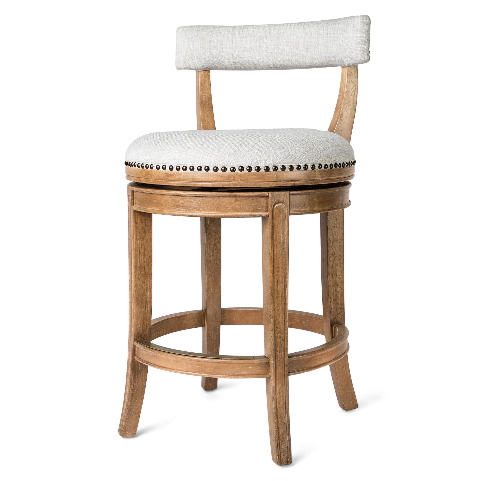 Maven Lane Alexander Kitchen Bar Stool in Weathered Oak Finish w/ Sand Color Fabric Upholstery