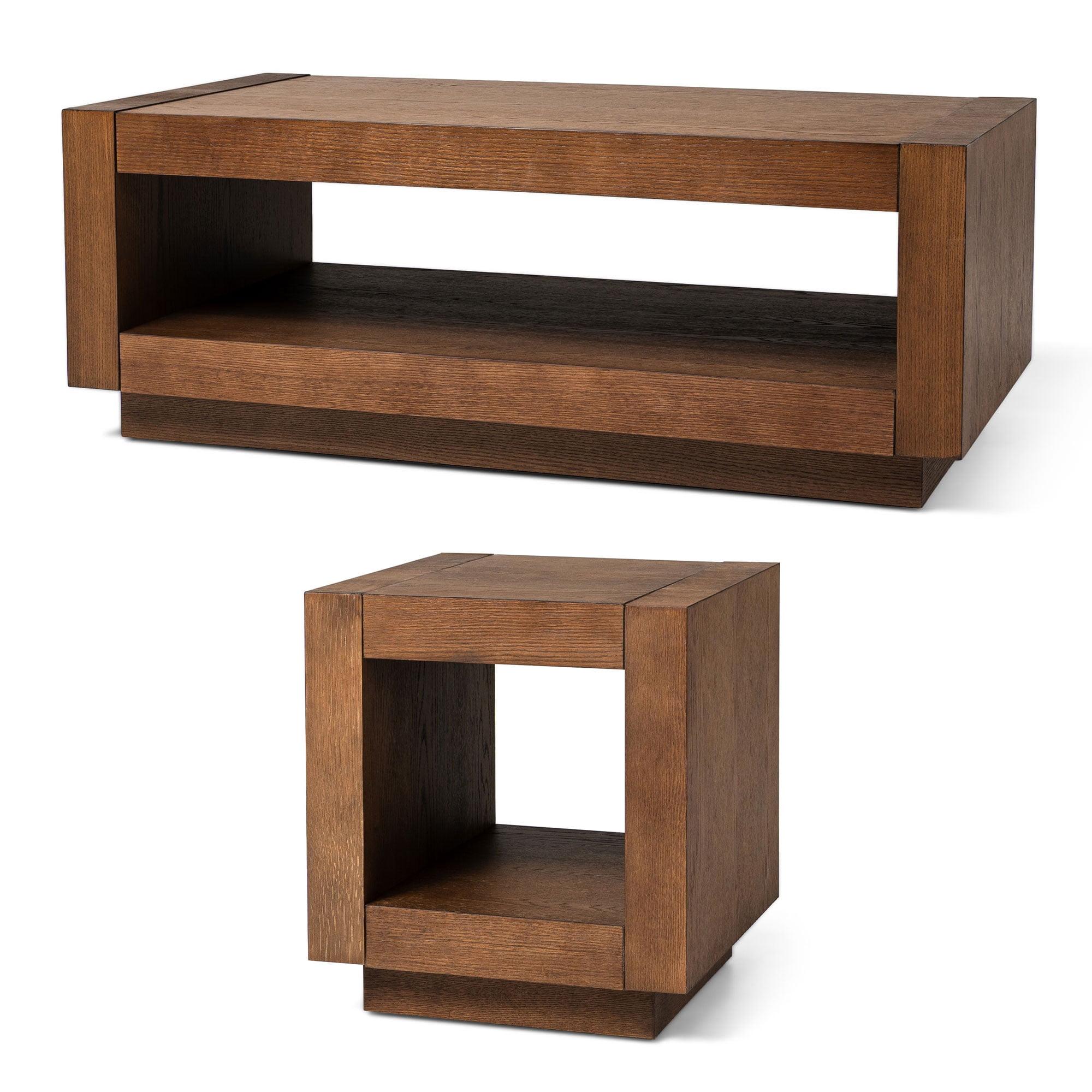 Maven Lane Artemis Wooden Coffee Table and Side Table Set, Refined Brown Finish