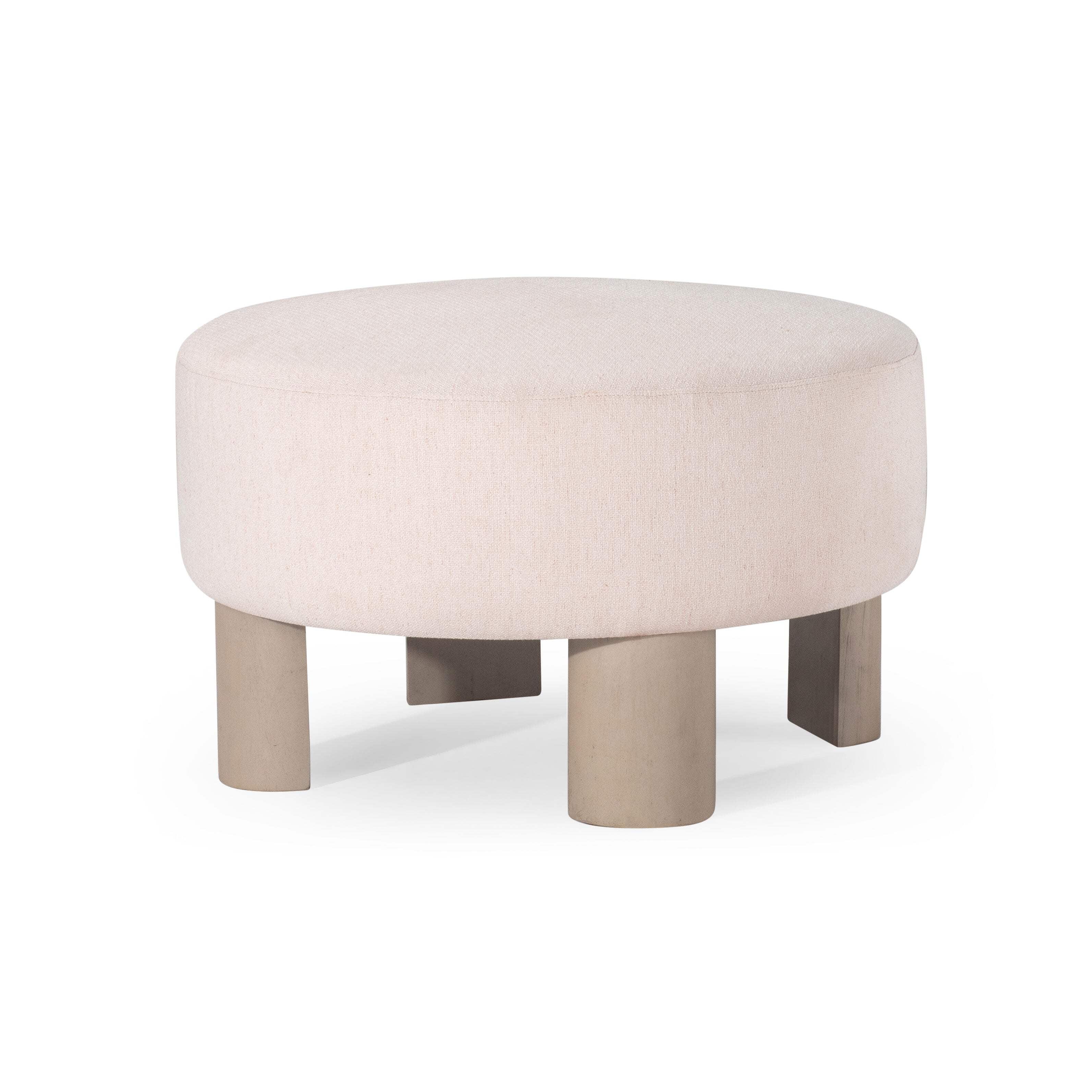 Maven Lane Celia Contemporary Upholstered Ottoman with Refined White Wood Finish