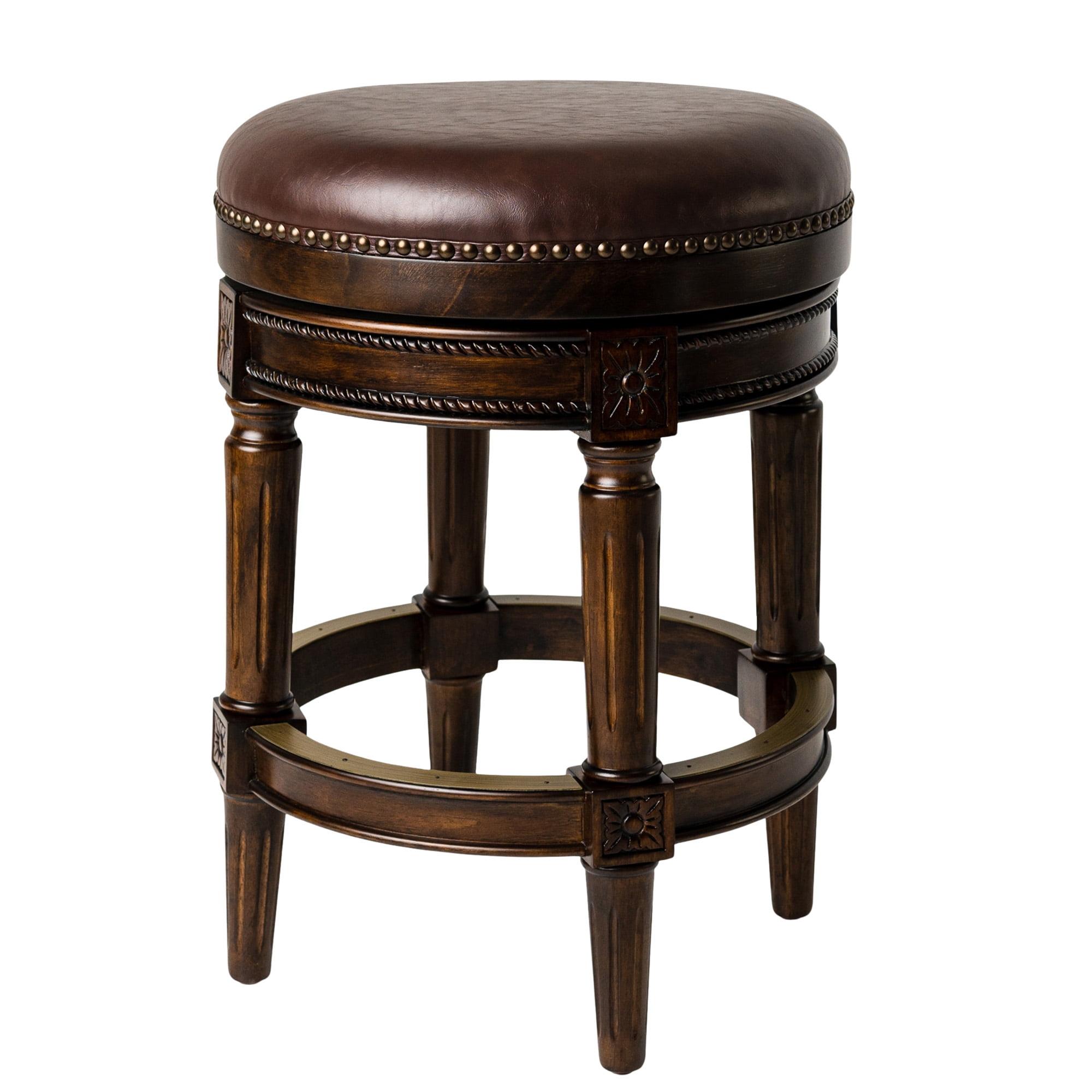 Dark Walnut Backless Swivel Counter Stool with Leather Seat