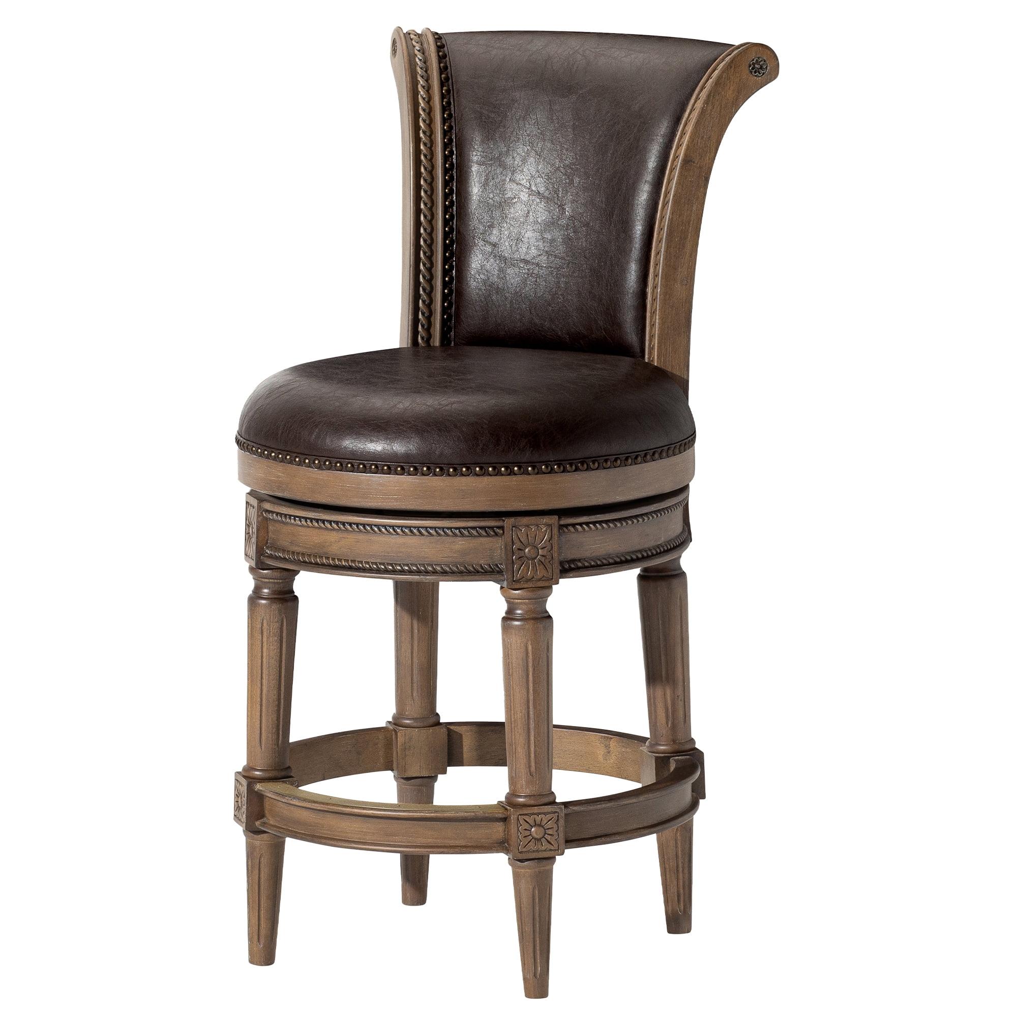 Maven Lane Pullman Wooden Swivel Kitchen Stool with Vegan Leather Upholstery