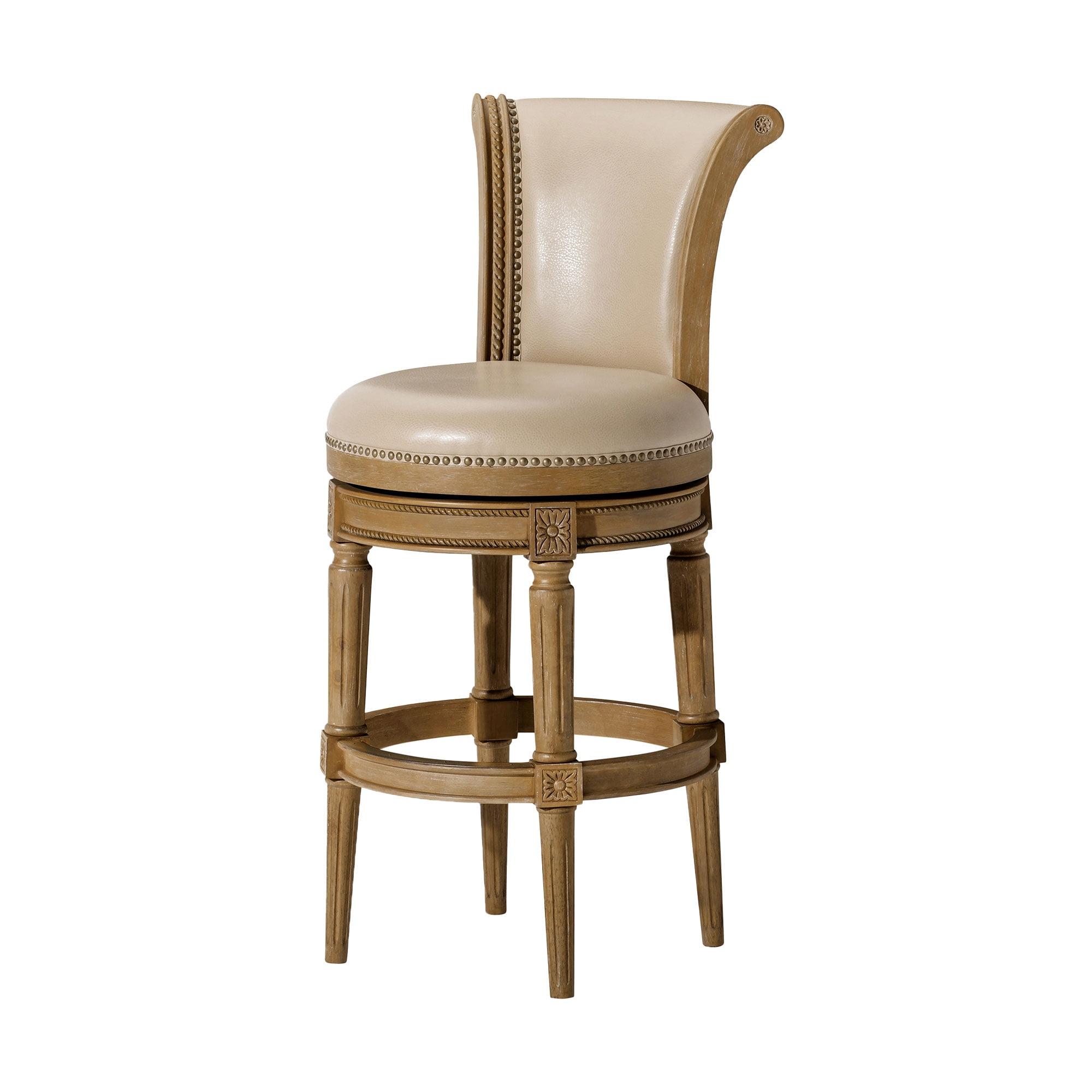 Maven Lane Pullman Wooden Swivel Kitchen Stool with Vegan Leather Upholstery