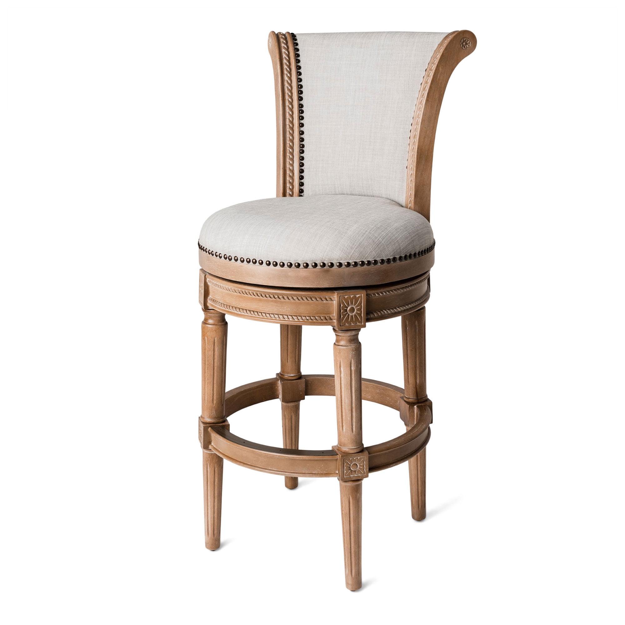 Weathered Oak Swivel Bar Stool with Leather Upholstery