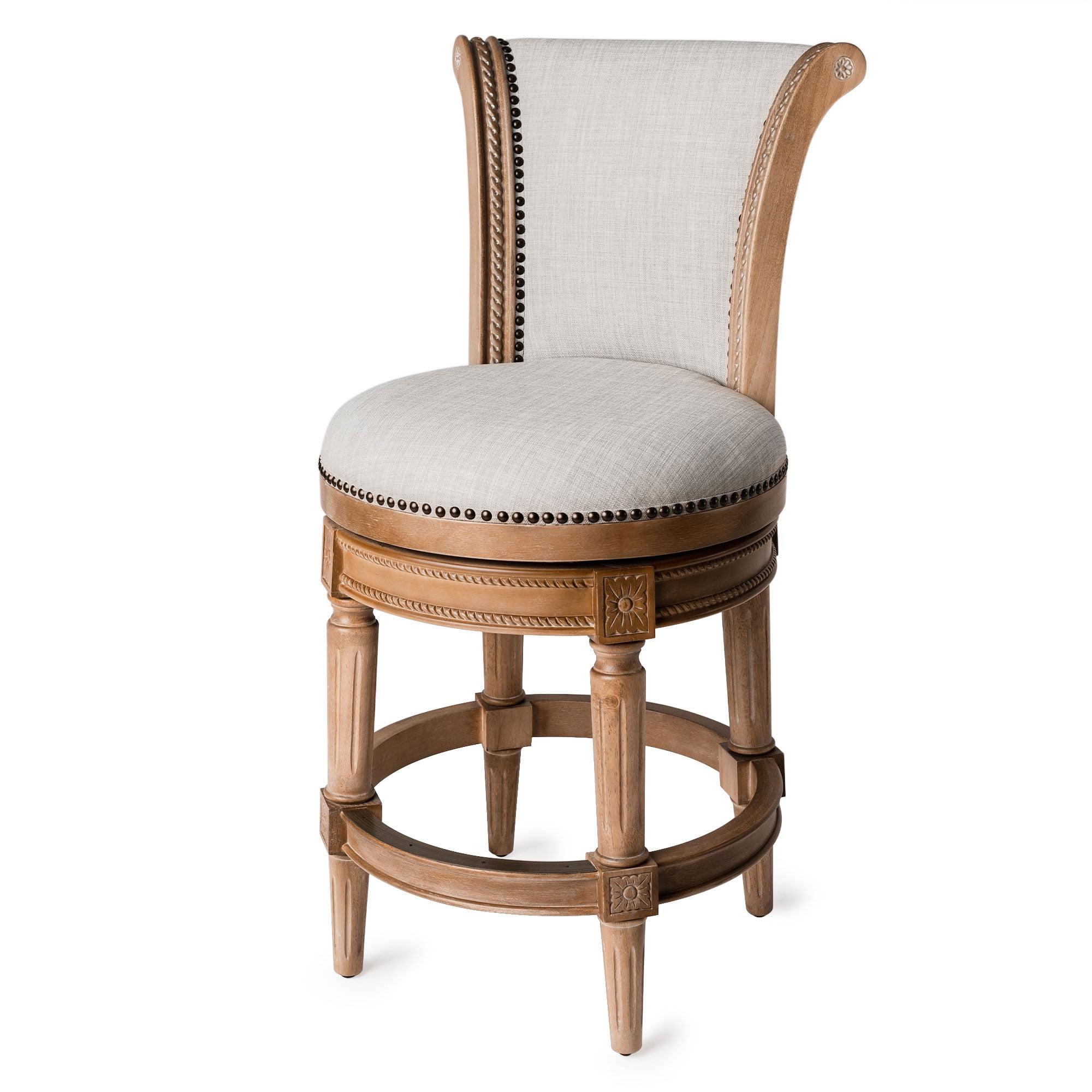 Weathered Oak Swivel Bar Stool with Leather Upholstery