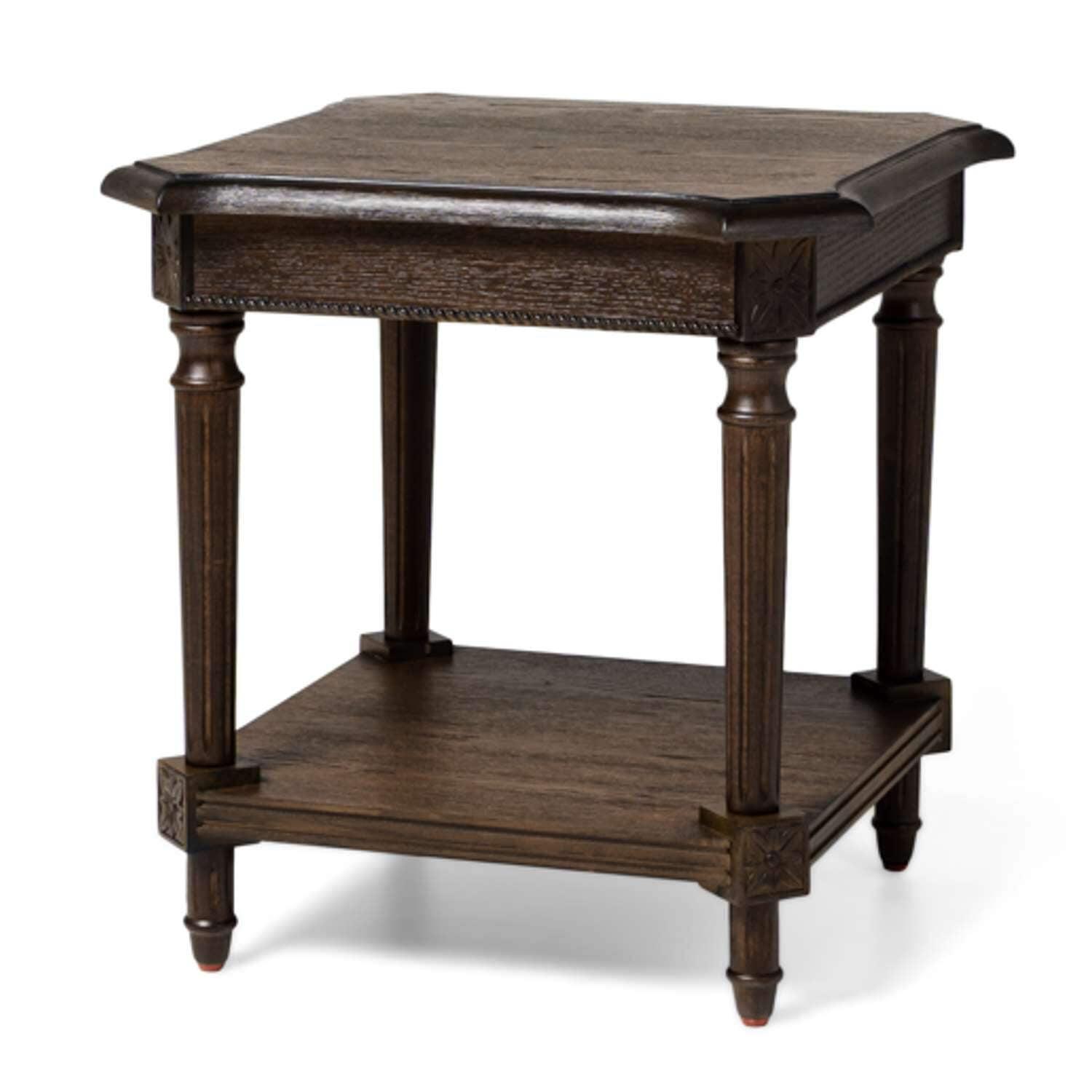 Maven Lane Pullman Traditional Square Wooden Side Table in Antiqued Brown Finish