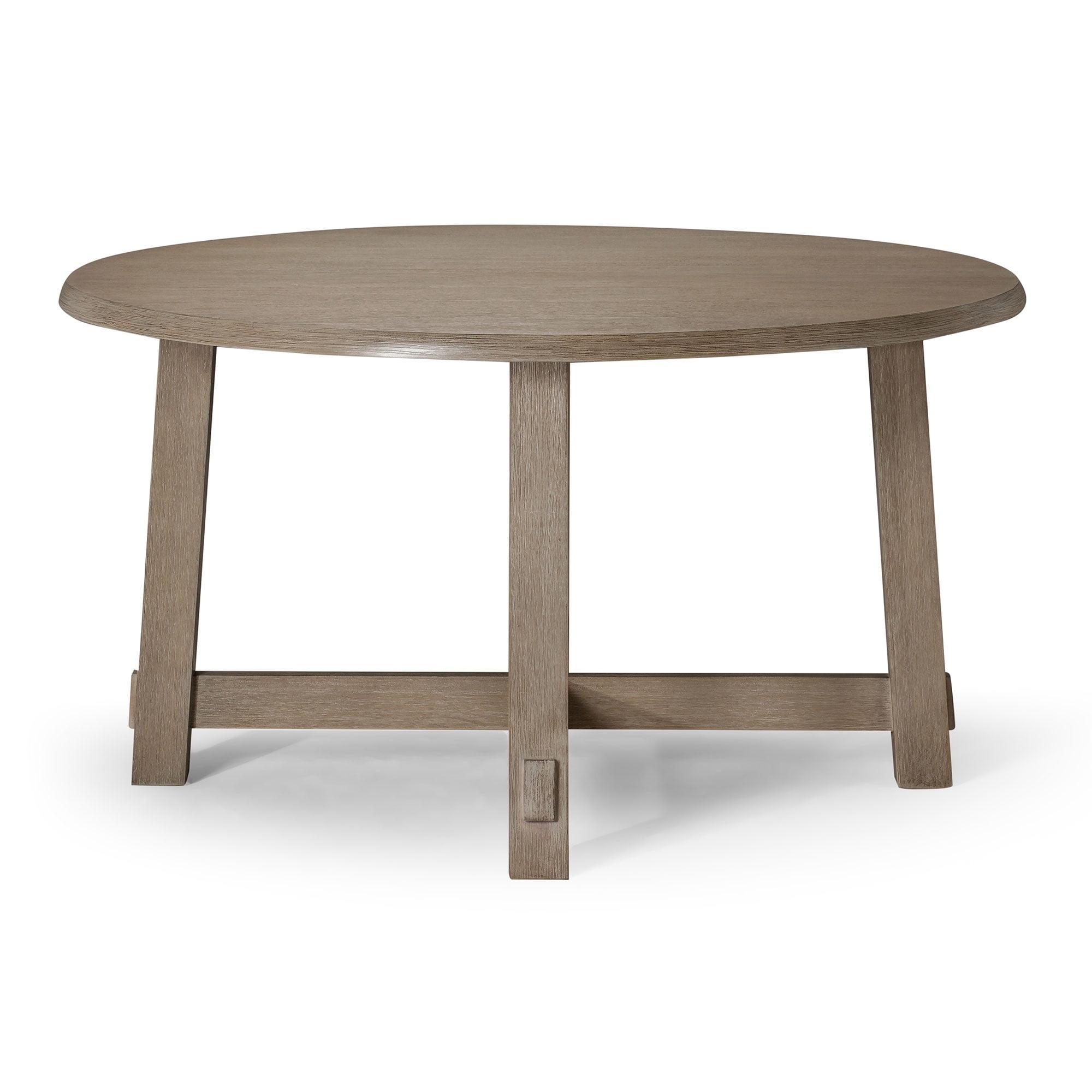 Weathered Grey Round Reclaimed Wood Dining Table with Cross Legs