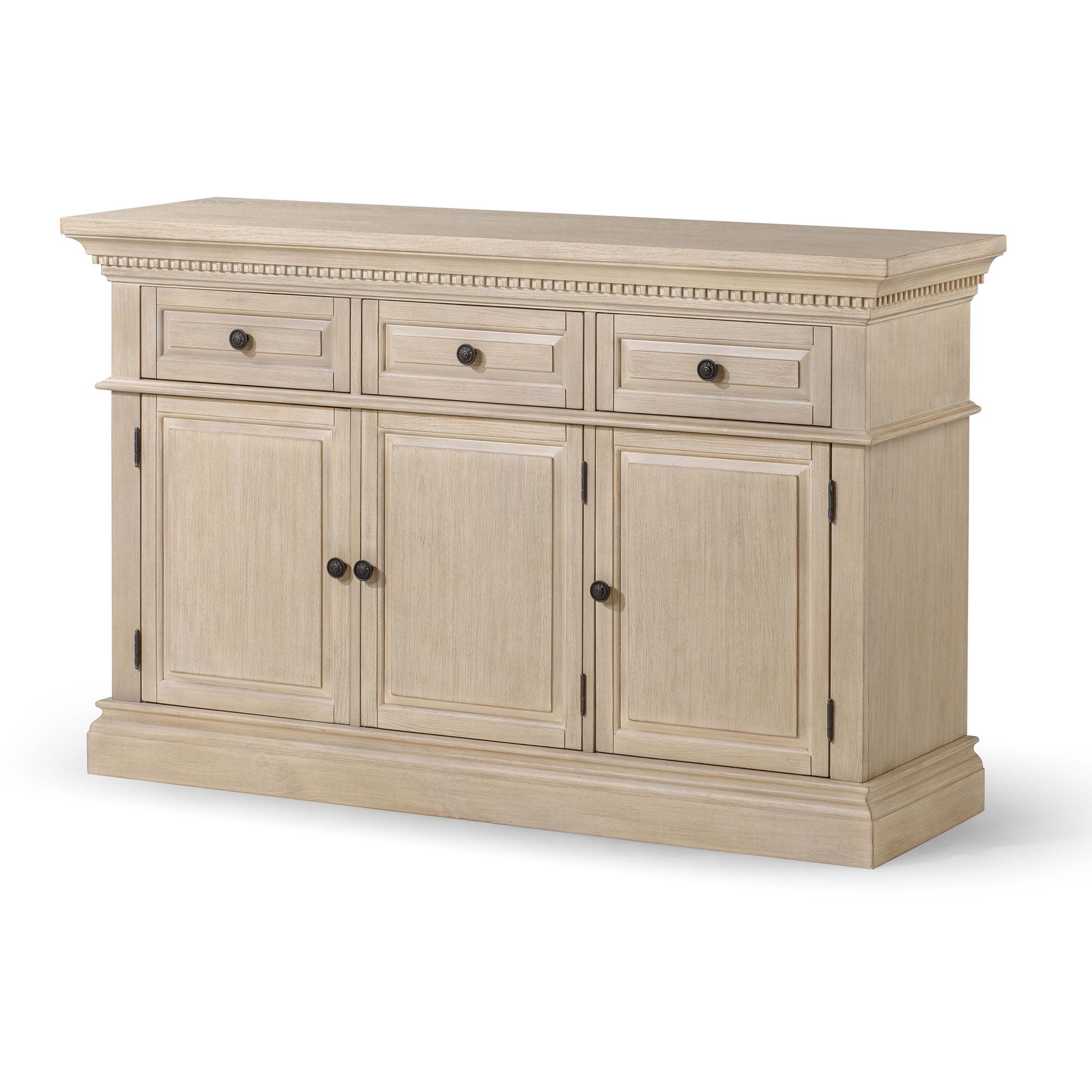 Theo Antiqued White Wooden Sideboard with Drawers and Shelves