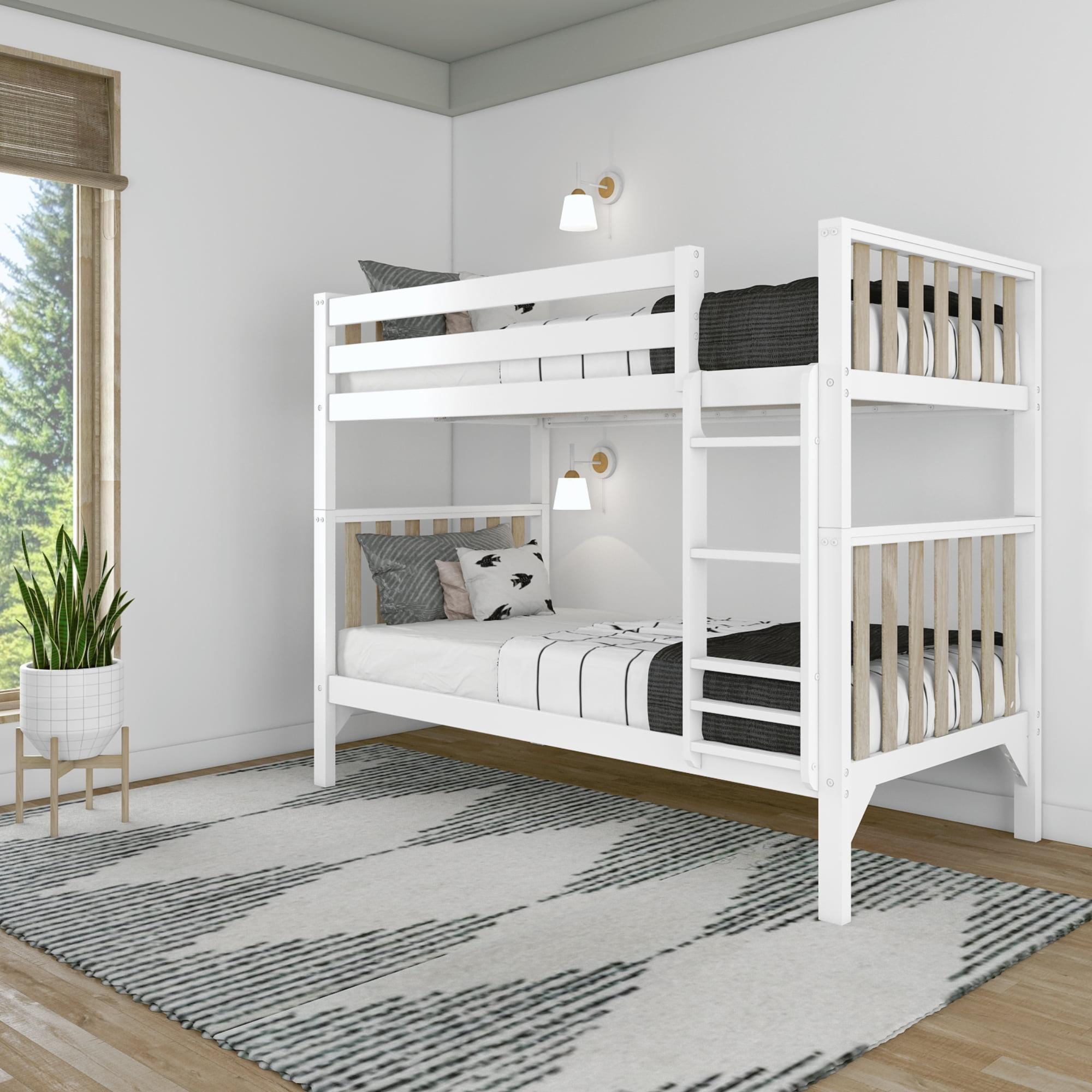 White and Blonde Pine Twin Over Twin Bunk Bed with Drawers