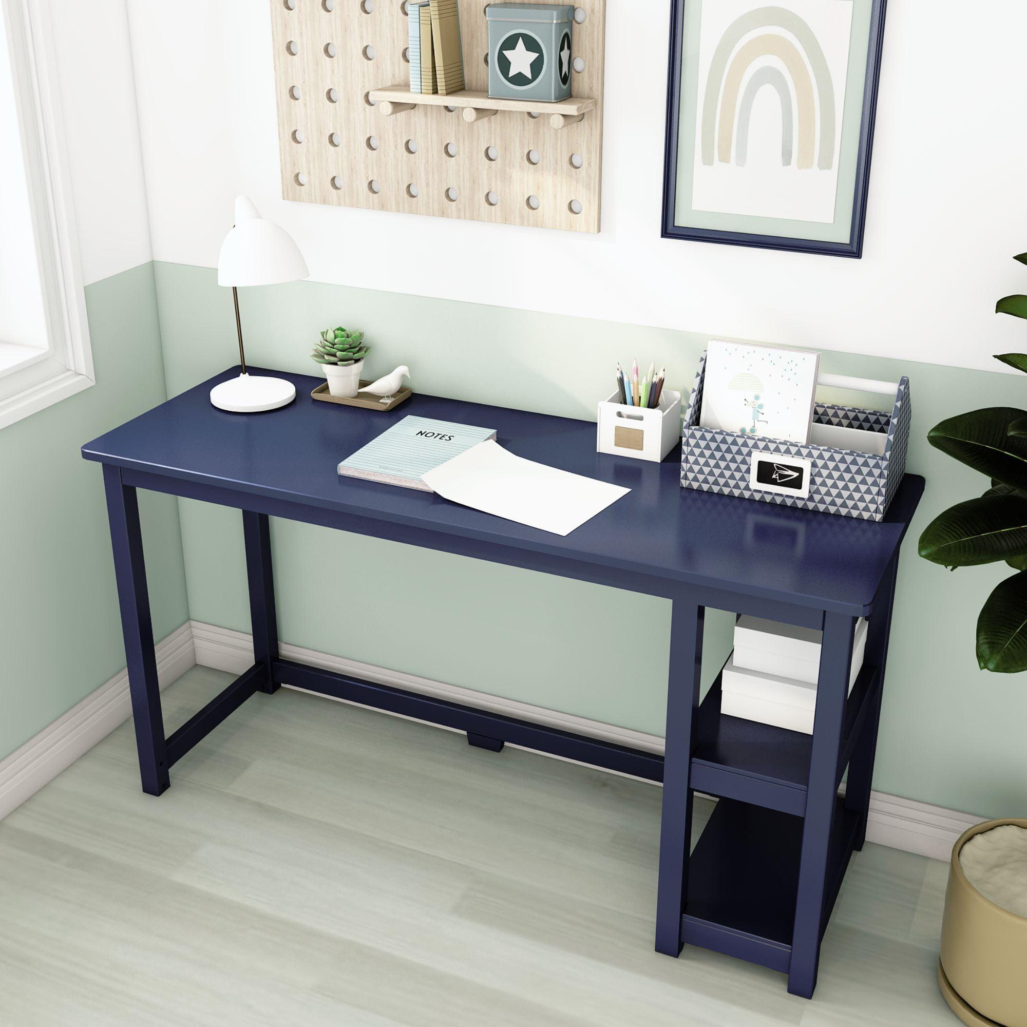 Max & Lily Solid Wood Desk with Shelves, 55", Blue