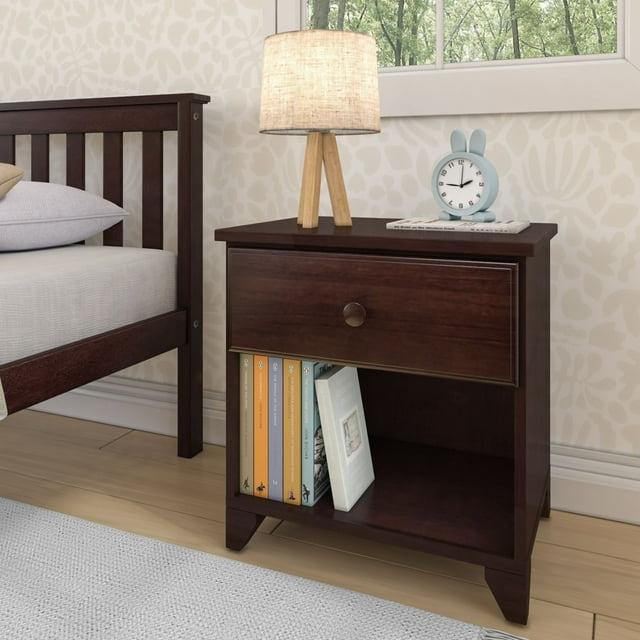 Max & Lily Classic Wood Nightstand with 1 Drawer, Kids Bedside Table/End Table, Small Nightstand for Bedroom, Espresso
