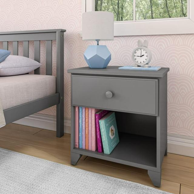 Max & Lily Classic Wood Nightstand with 1 Drawer, Kids Bedside Table/End Table, Small Nightstand for Bedroom, Grey