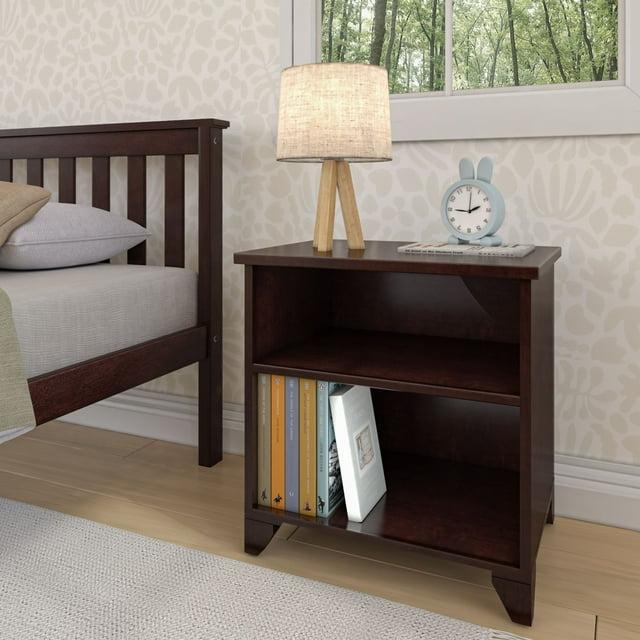 Max & Lily Classic Wood Nightstand with Shelves, Kids Bedside Table/End Table, Small Nightstand for Bedroom, Espresso