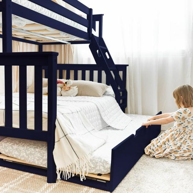 Max & Lily Solid Wood Bunk Bed, Twin over Full with Storage Trundle and Ladder for Kids