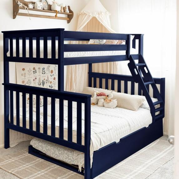 Max & Lily Solid Wood Bunk Bed, Twin over Full with Storage Trundle and Ladder for Kids
