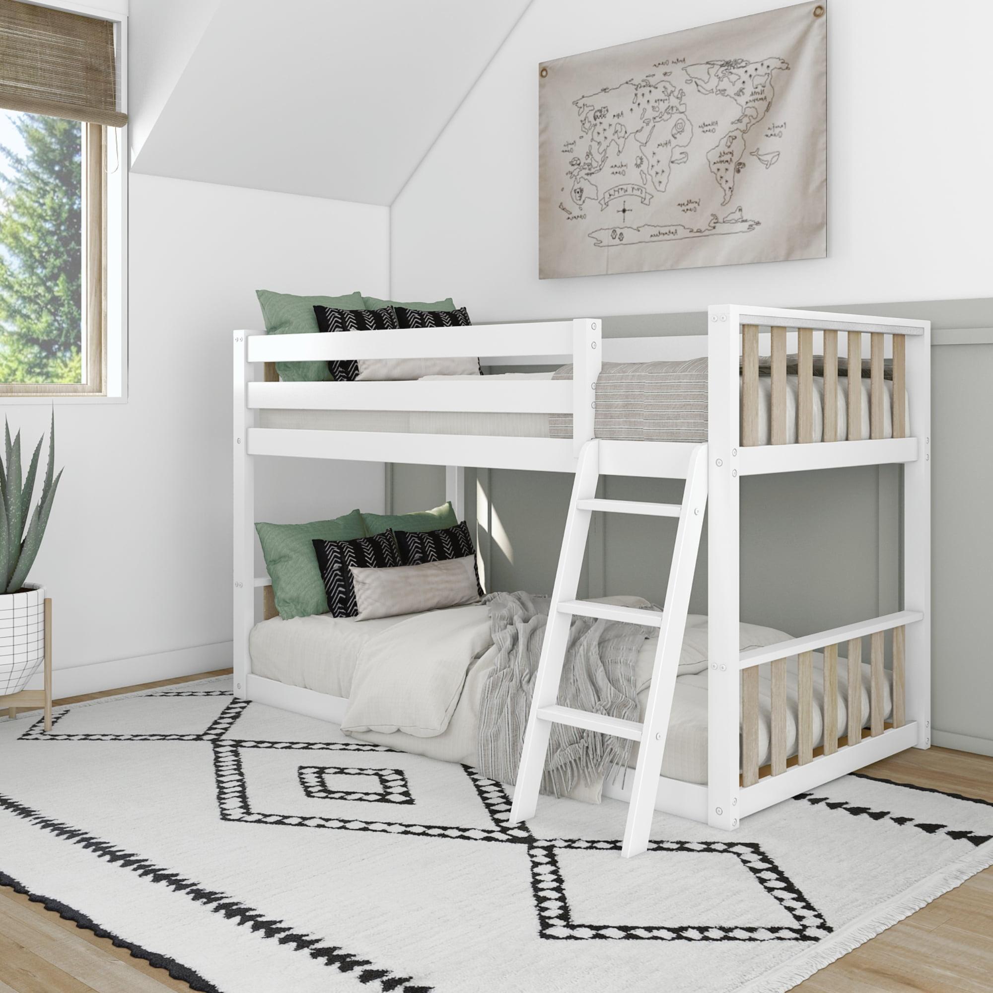 Max & Lily Solid Wood Scandinavian Twin over Twin Bunk Bed for Kids with Ladder