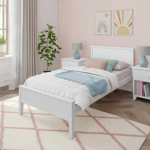 Max & Lily Twin Bed Frame, Solid Wood Classic Platform Bed with Panel Headboard for Kids