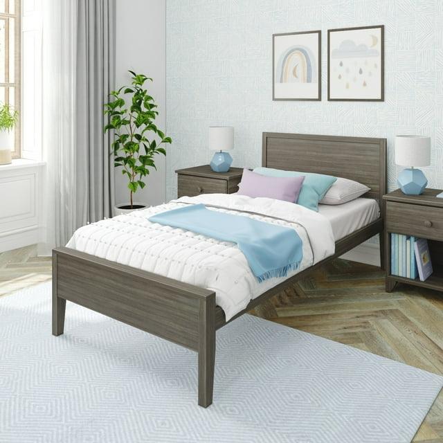 Max & Lily Twin Bed Frame, Solid Wood Classic Platform Bed with Panel Headboard for Kids