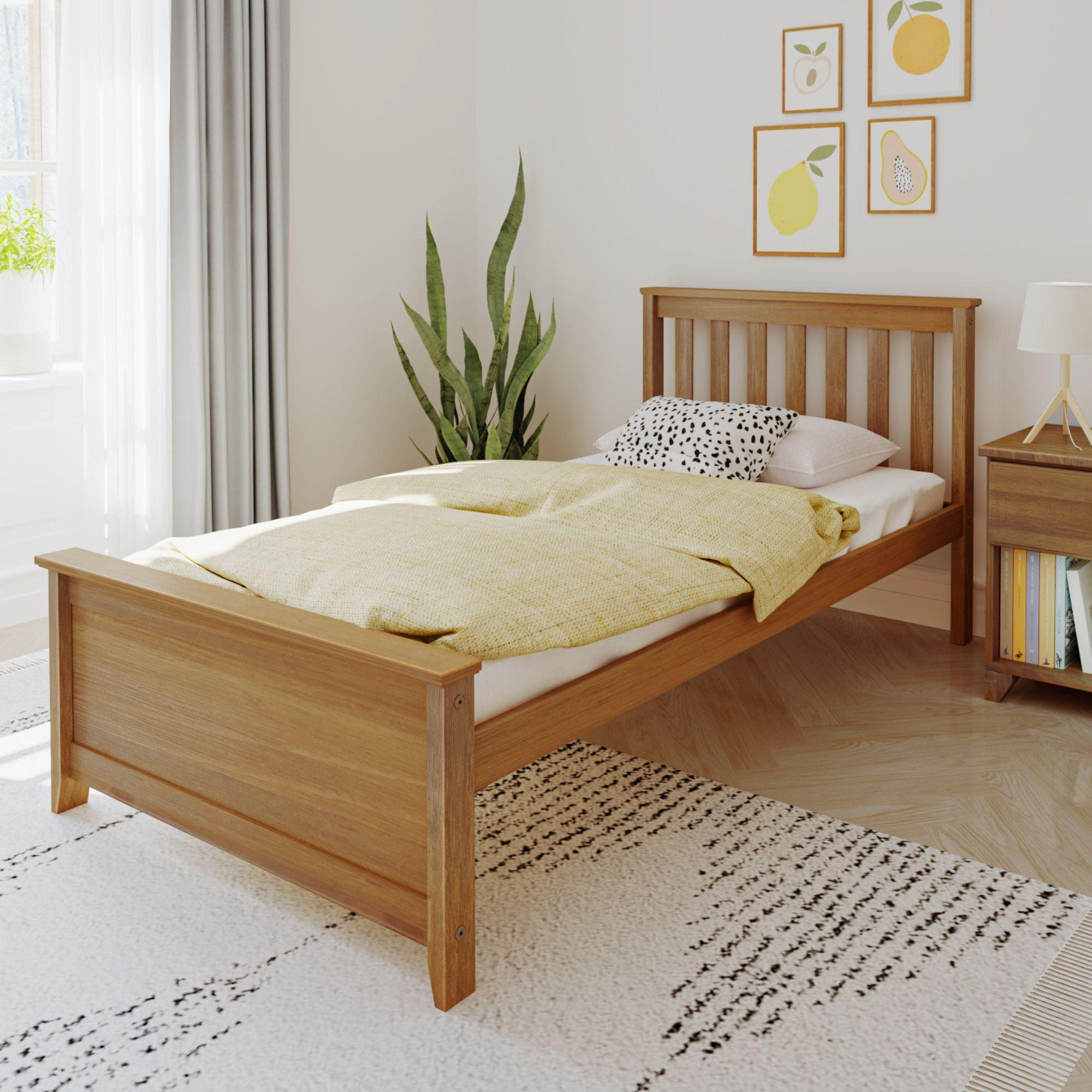 Max & Lily Twin Bed Frame with Headboard, Solid Wood Platform Bed for Kids, Pecan