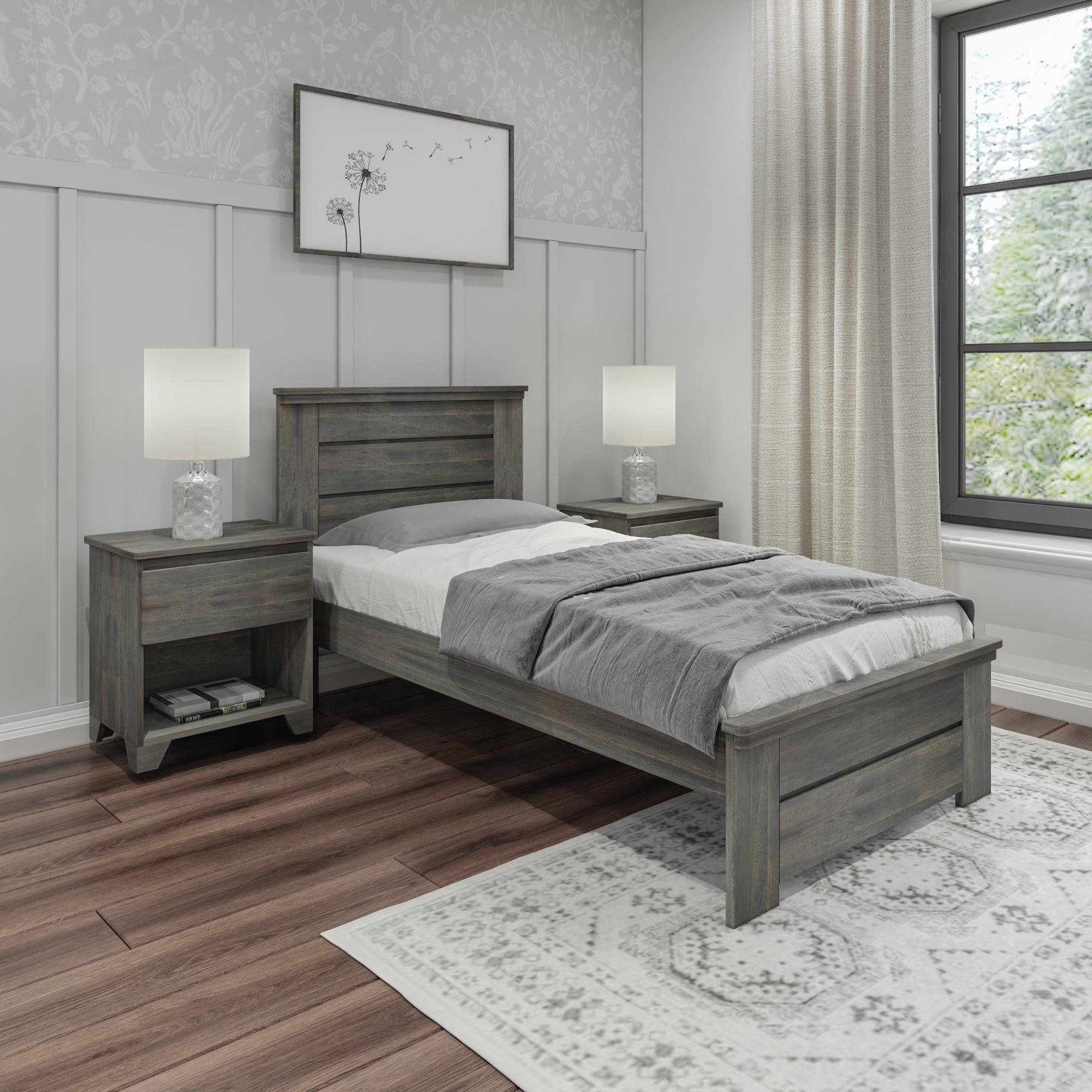 Driftwood Pine Twin Platform Bed with Panel Headboard and Storage