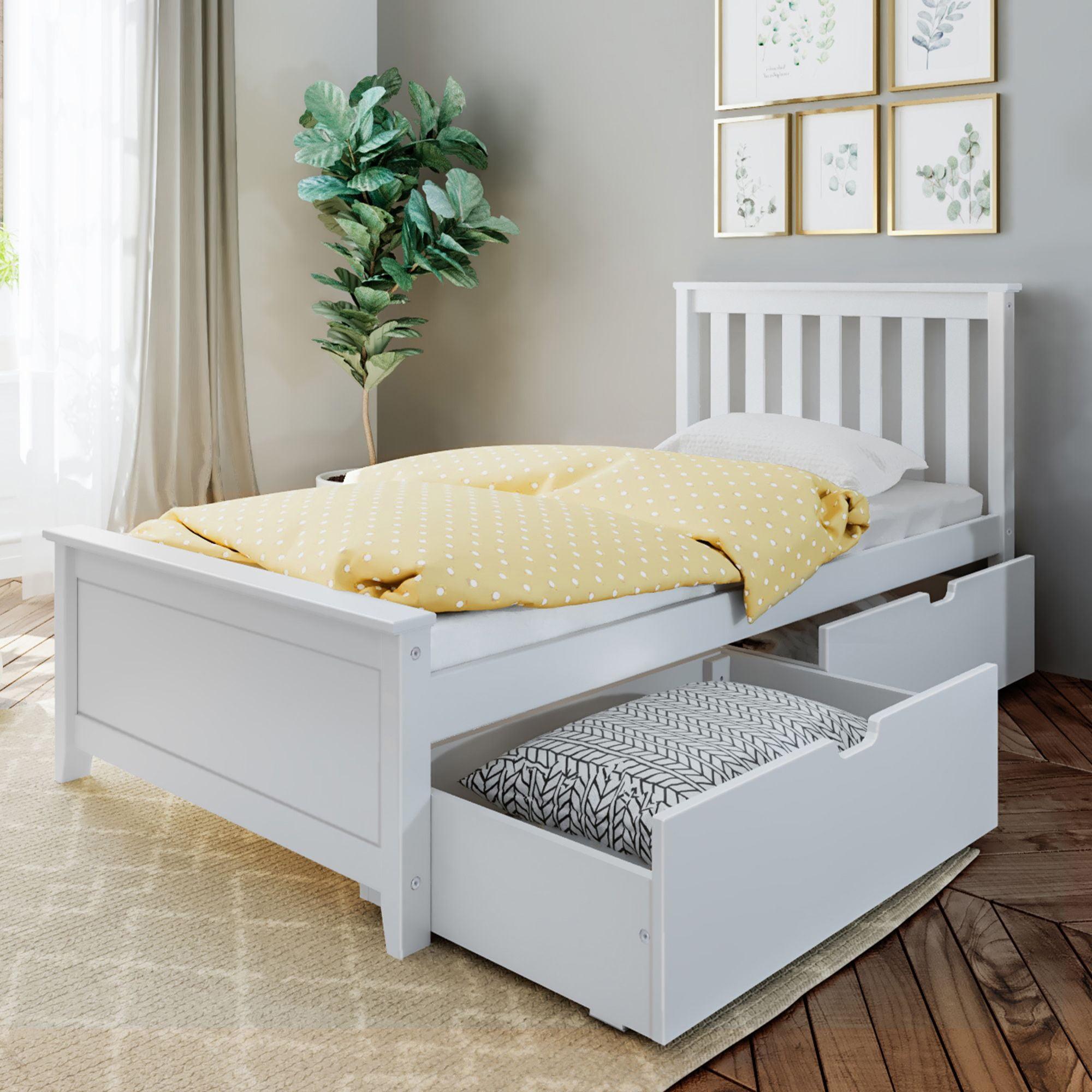 White Twin Platform Bed with Underbed Storage Drawers