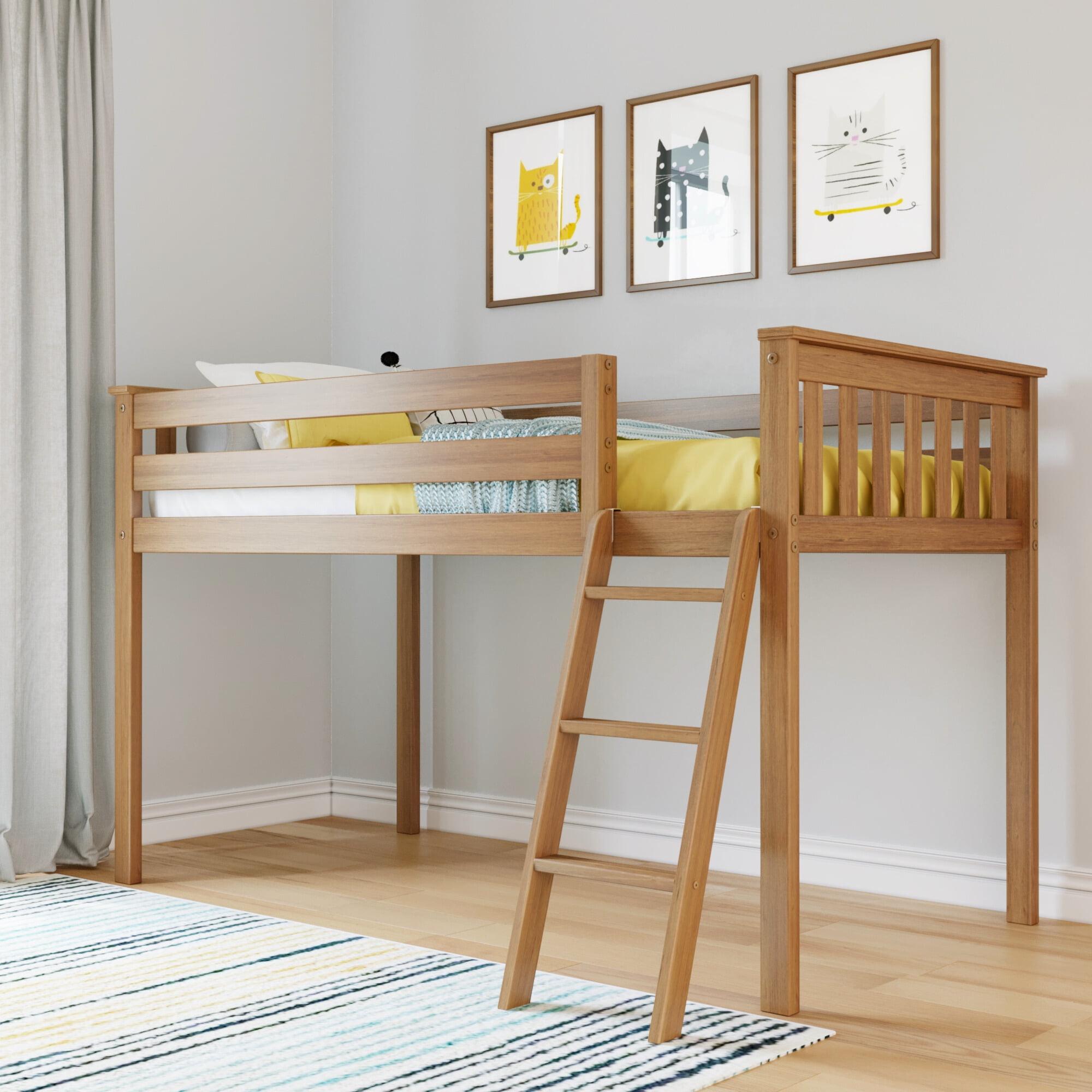 Max & Lily Twin Loft Bed, Solid Wood Loft Beds with Ladder for Kids, Pecan