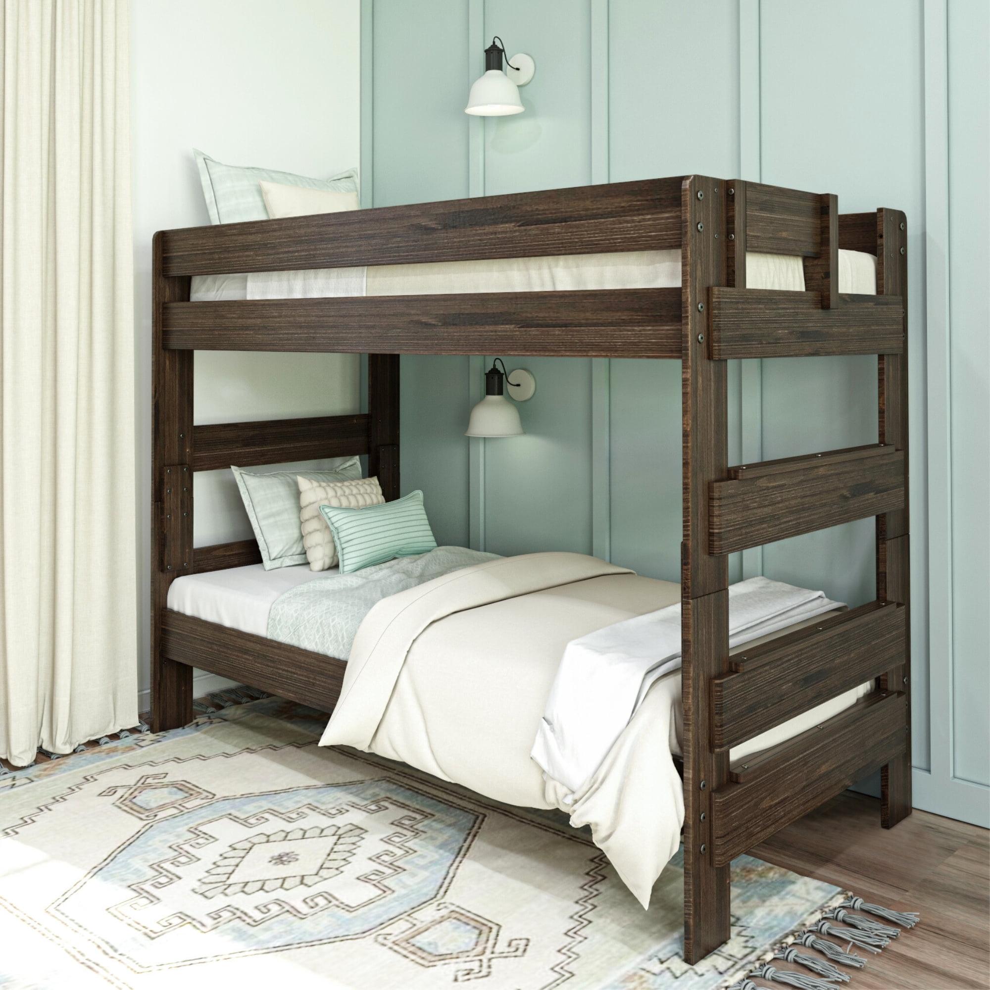 Max & Lily Twin over Twin Bunk Bed, Farmhouse Solid Wood Bunk Beds for Kids, Barnwood Brown