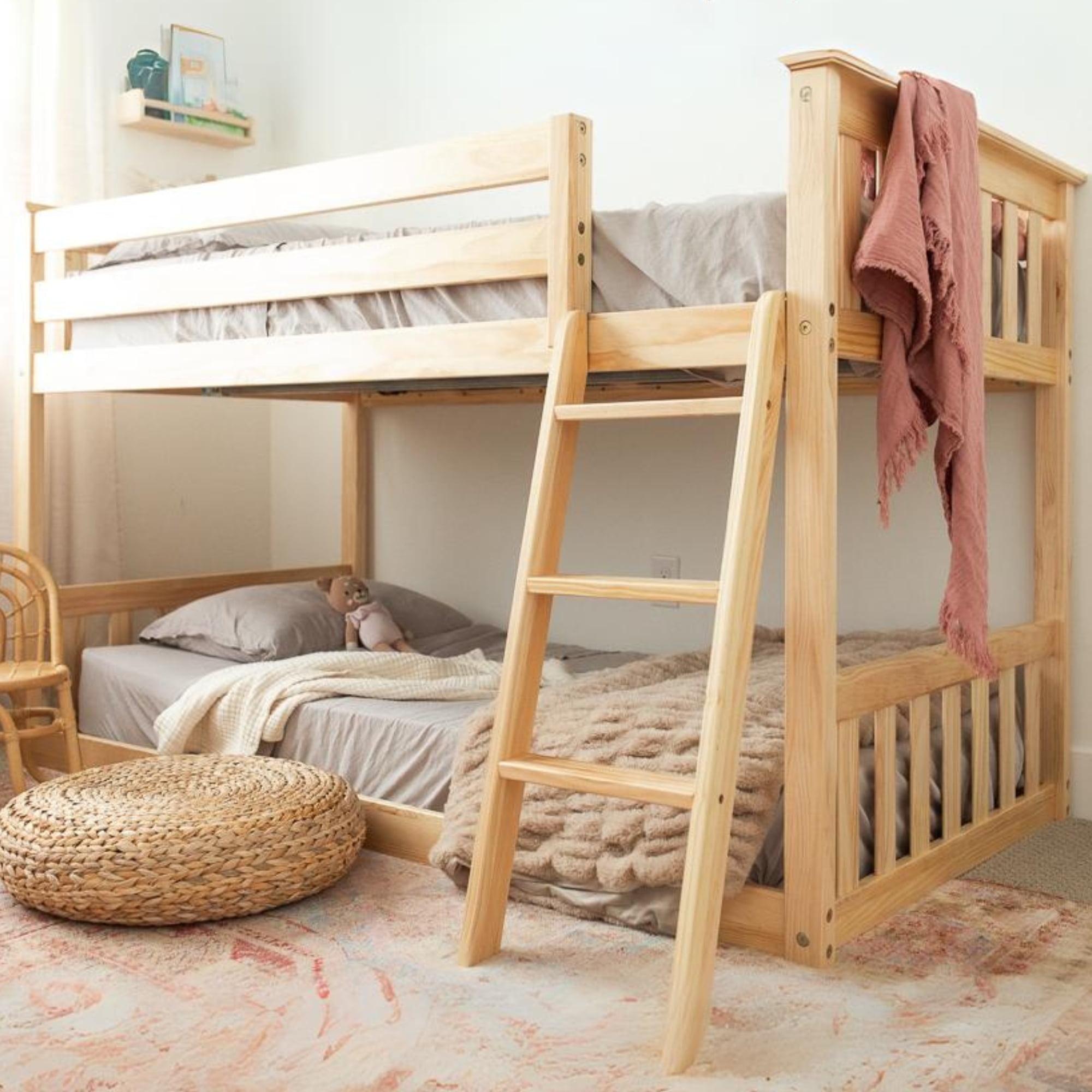 Max & Lily Twin over Twin Bunk Bed for Kids, Solid Wood Low Bunk Beds with Ladder, Natural