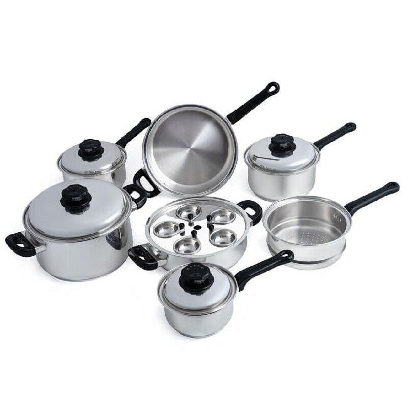 17-Piece Stainless Steel Waterless Cookware Set with Steam Control