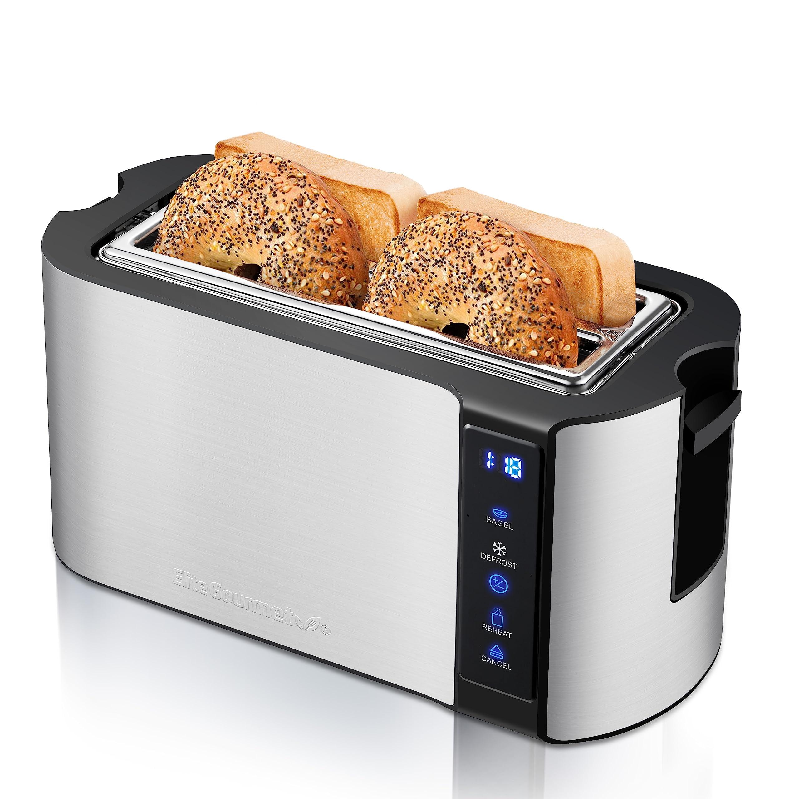 Elite Gourmet Stainless Steel Digital 4-Slice Long Slot Toaster