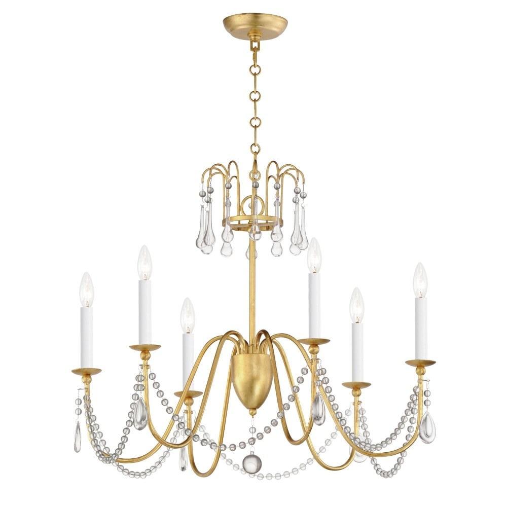 Gold Leaf Crystal 6-Light Candle Style Chandelier