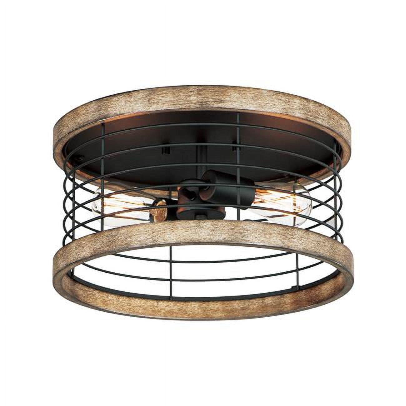 Driftwood and Black Metal Cage Semi-Flush Mount Light