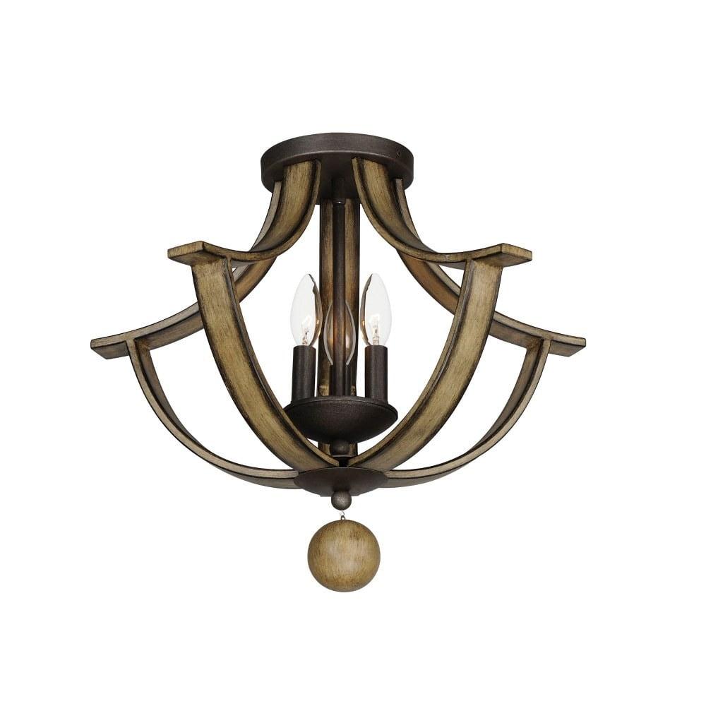 Driftwood Anthracite 3-Light Semi-Flush Mount Ceiling Fixture