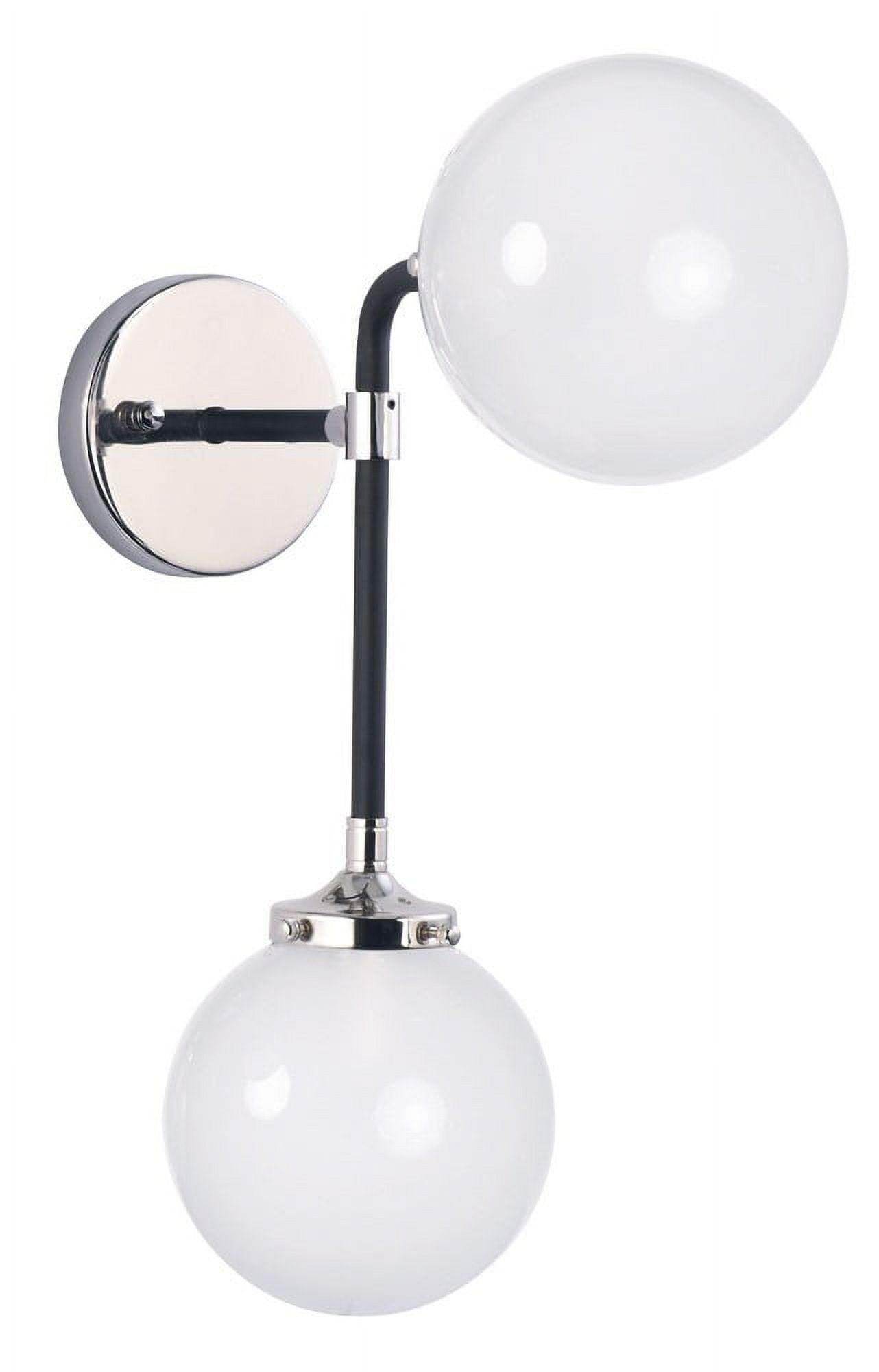 Atom Black and Polished Nickel Dimmable Wall Sconce with White Opal Glass