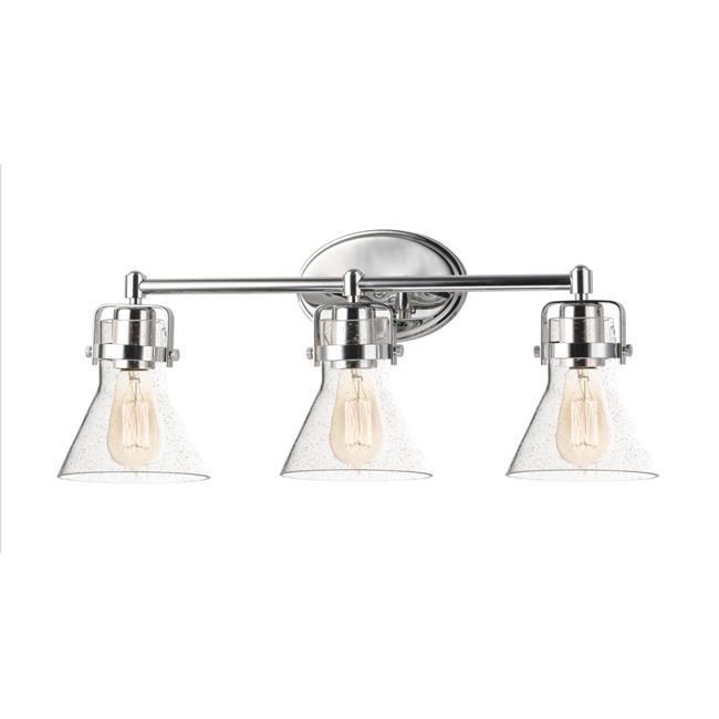 Polished Chrome 3-Light Bath Vanity with Seedy Glass Shades