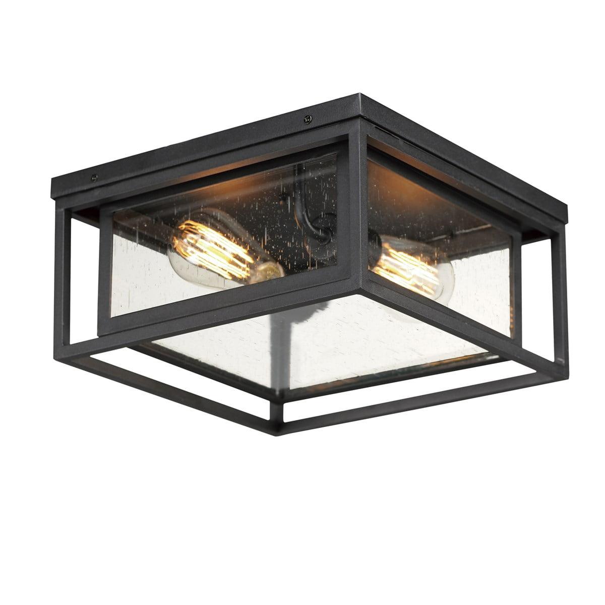 Black Aluminum and Glass 2-Light Outdoor Flush Mount