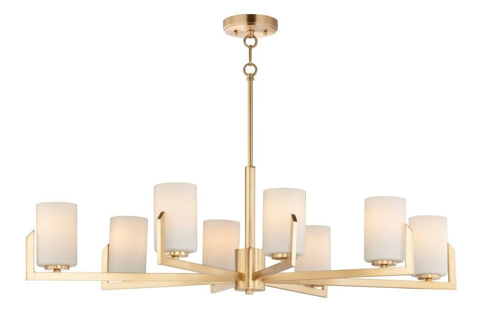 Dart Satin Brass 8-Light Modernist Chandelier with Satin White Glass