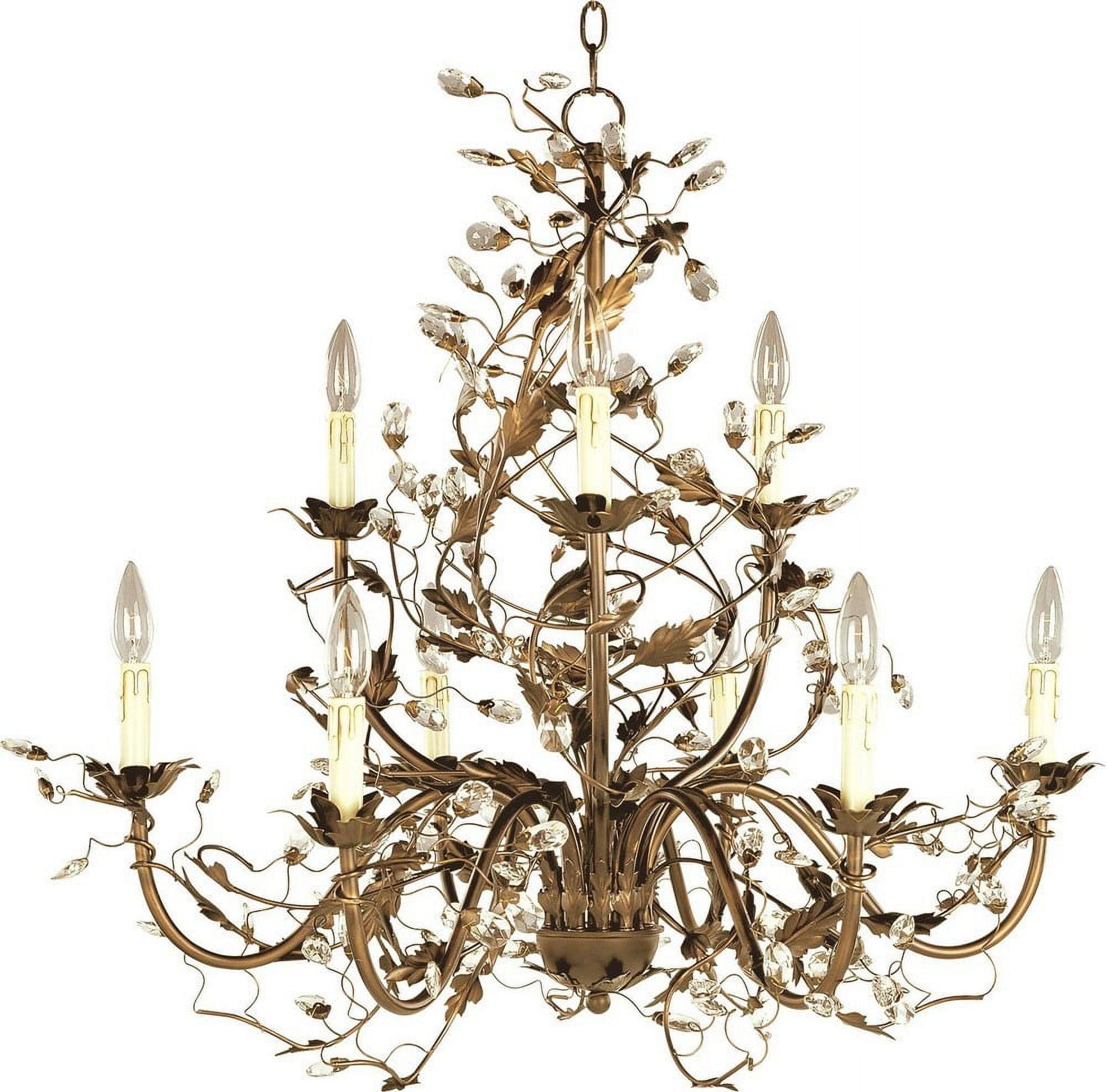 Elegante Etruscan Gold 9-Light Leaf & Crystal Chandelier