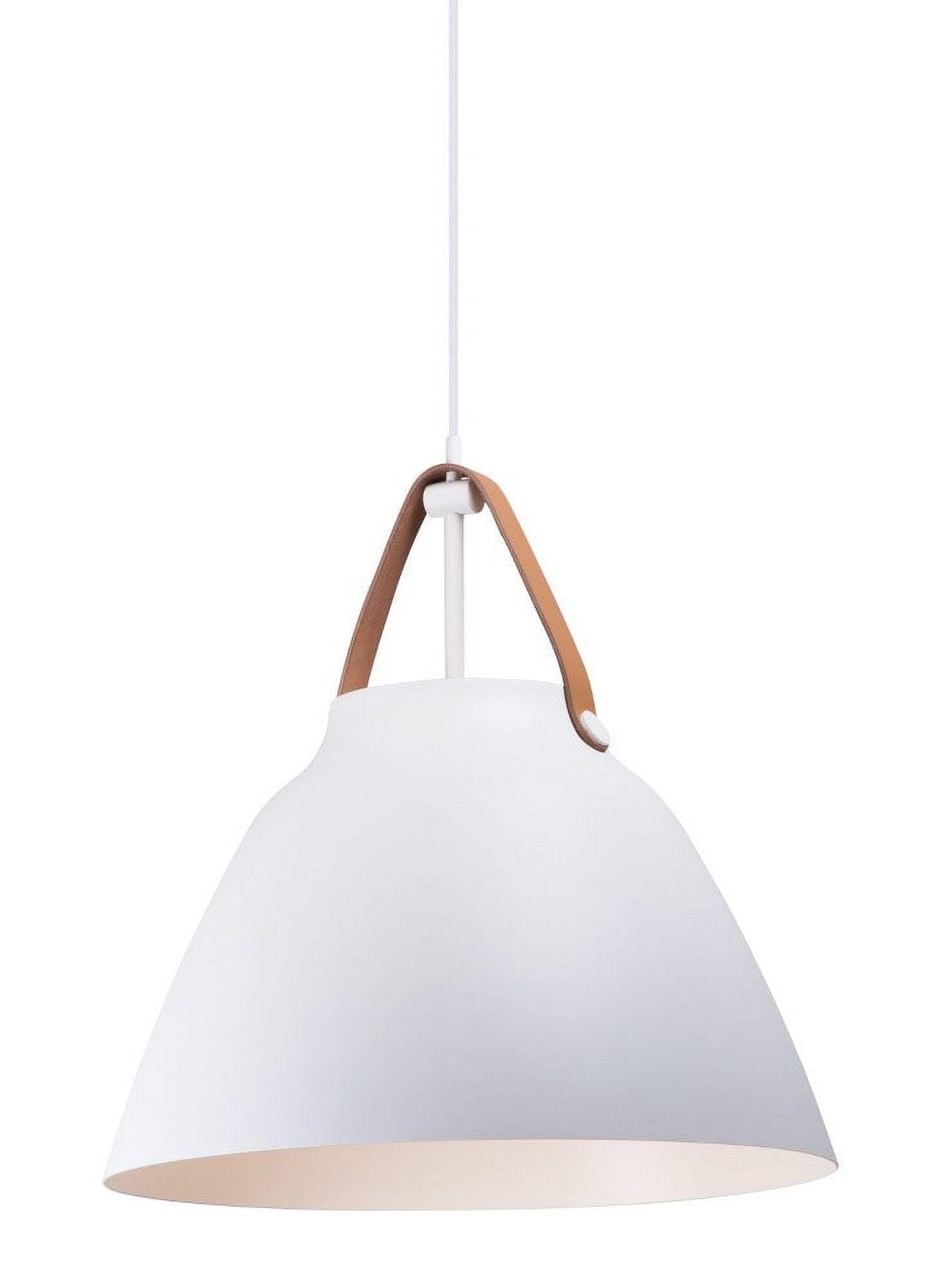 Tan Leather and White Aluminum Pendant Light