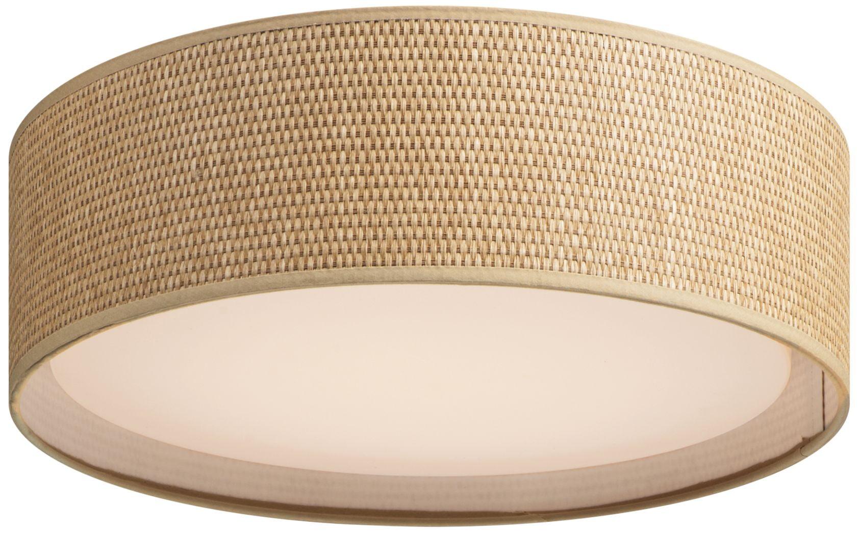 Maxim Prime 16" Wide Coastal Modern Grass Cloth Drum LED Ceiling Light