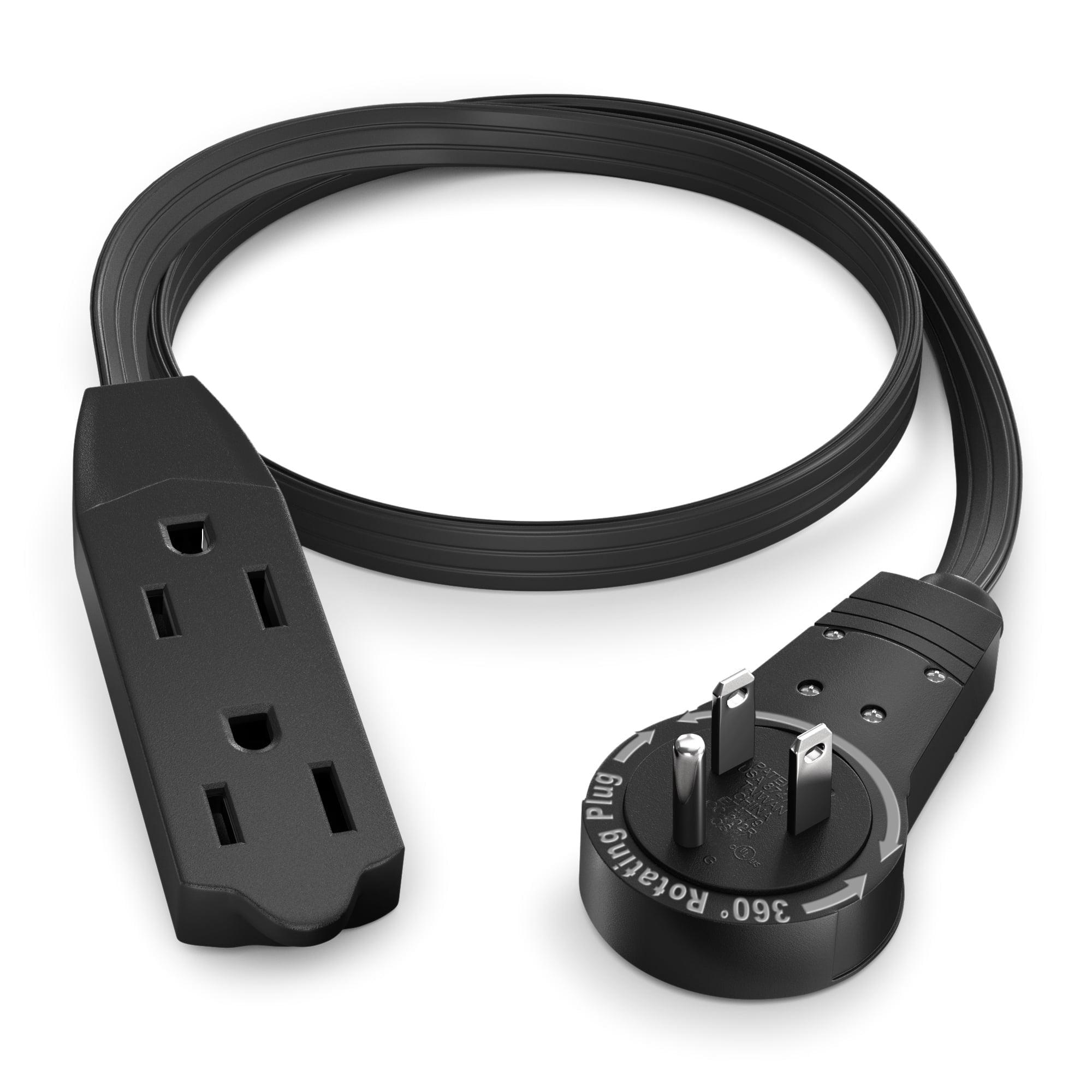 Maximm 1 ft. 16/3 Flat Extension Cord 360 Rotating Plug 3-Outlet 13A, 1625W, UL Certified, Black