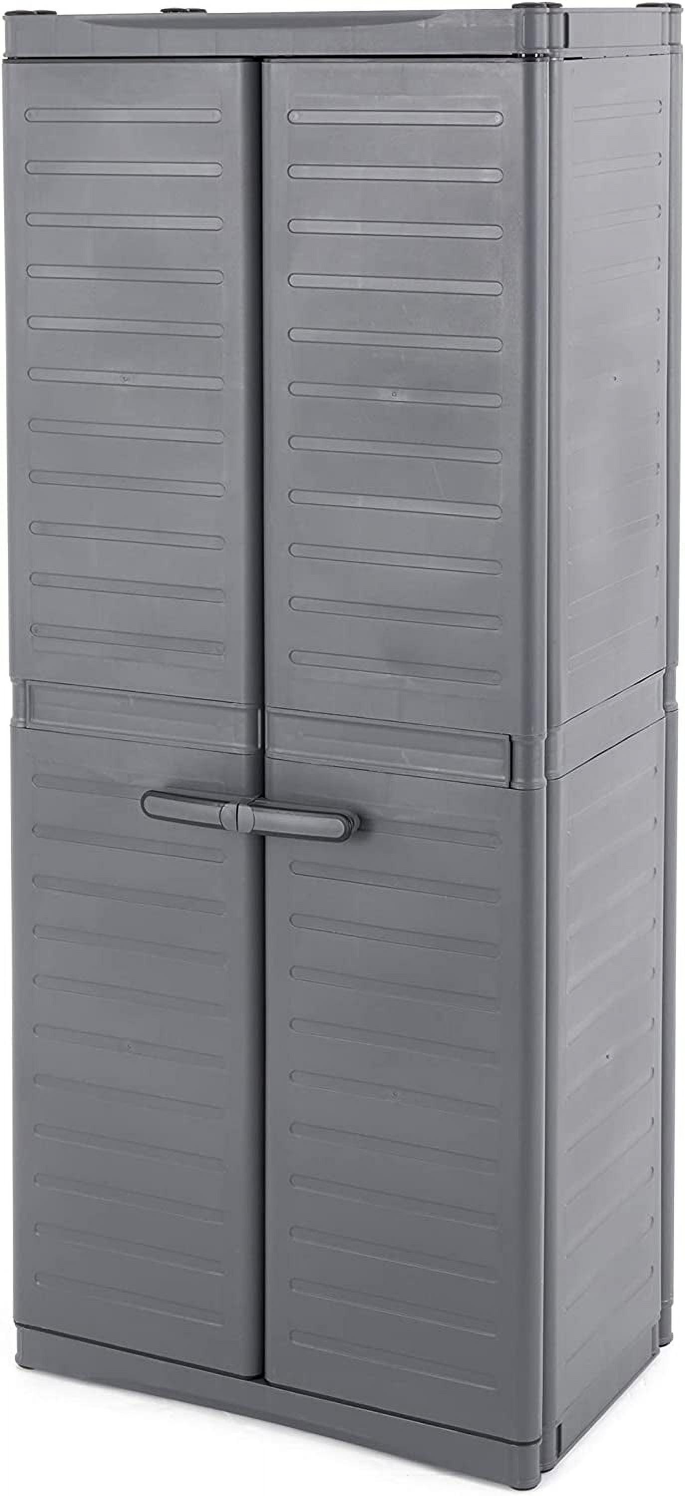 Sleek Gray Freestanding Lockable Utility Cabinet with Adjustable Metal Shelves