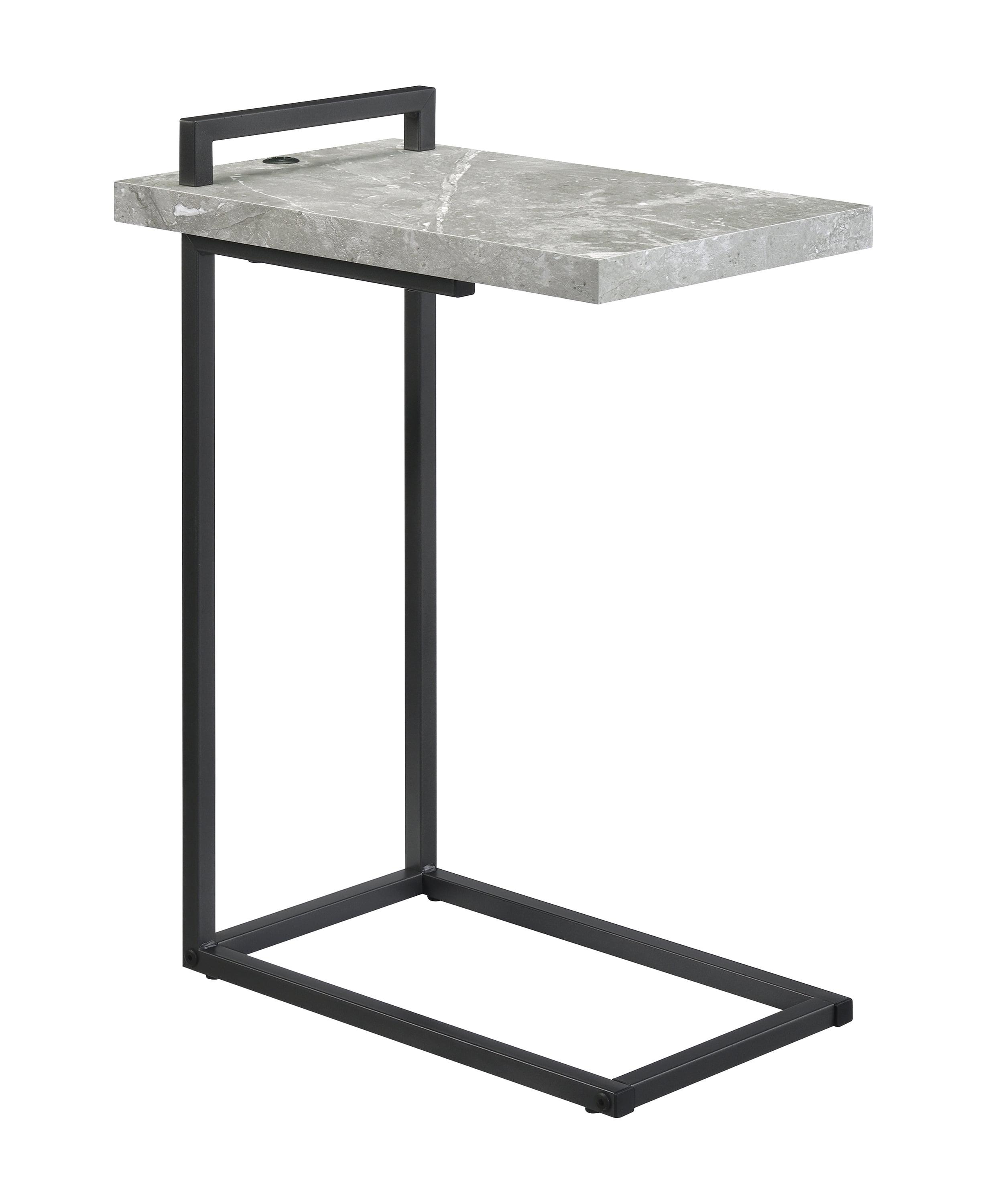 Maxwell C-Shaped Industrial Accent Table with USB Port in Gunmetal and Cement