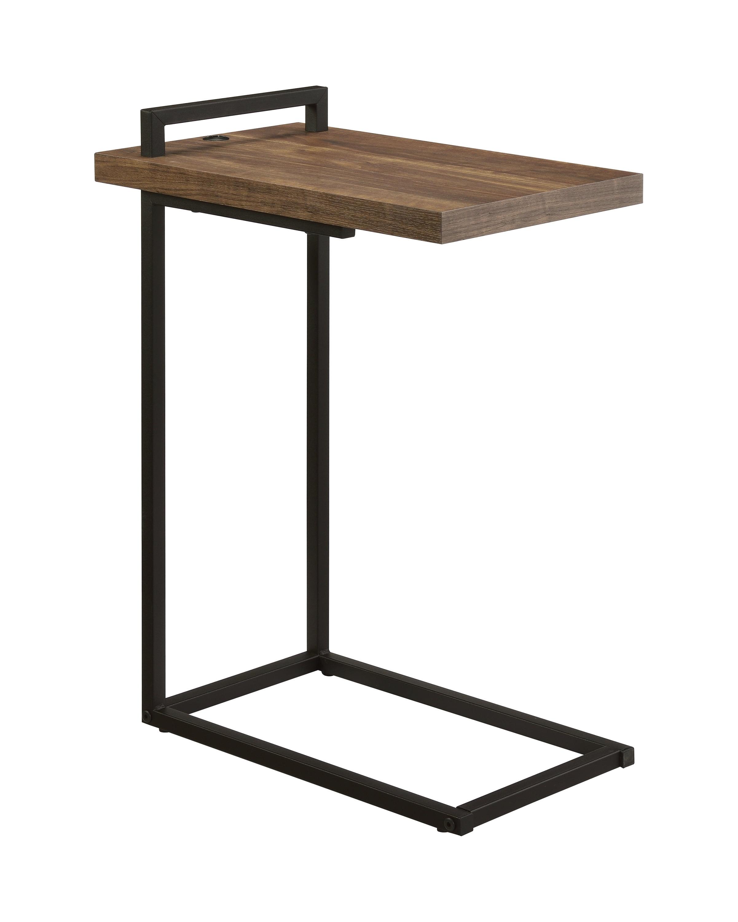 Maxwell Brown Wood and Metal C-Shaped Accent Table with USB Port