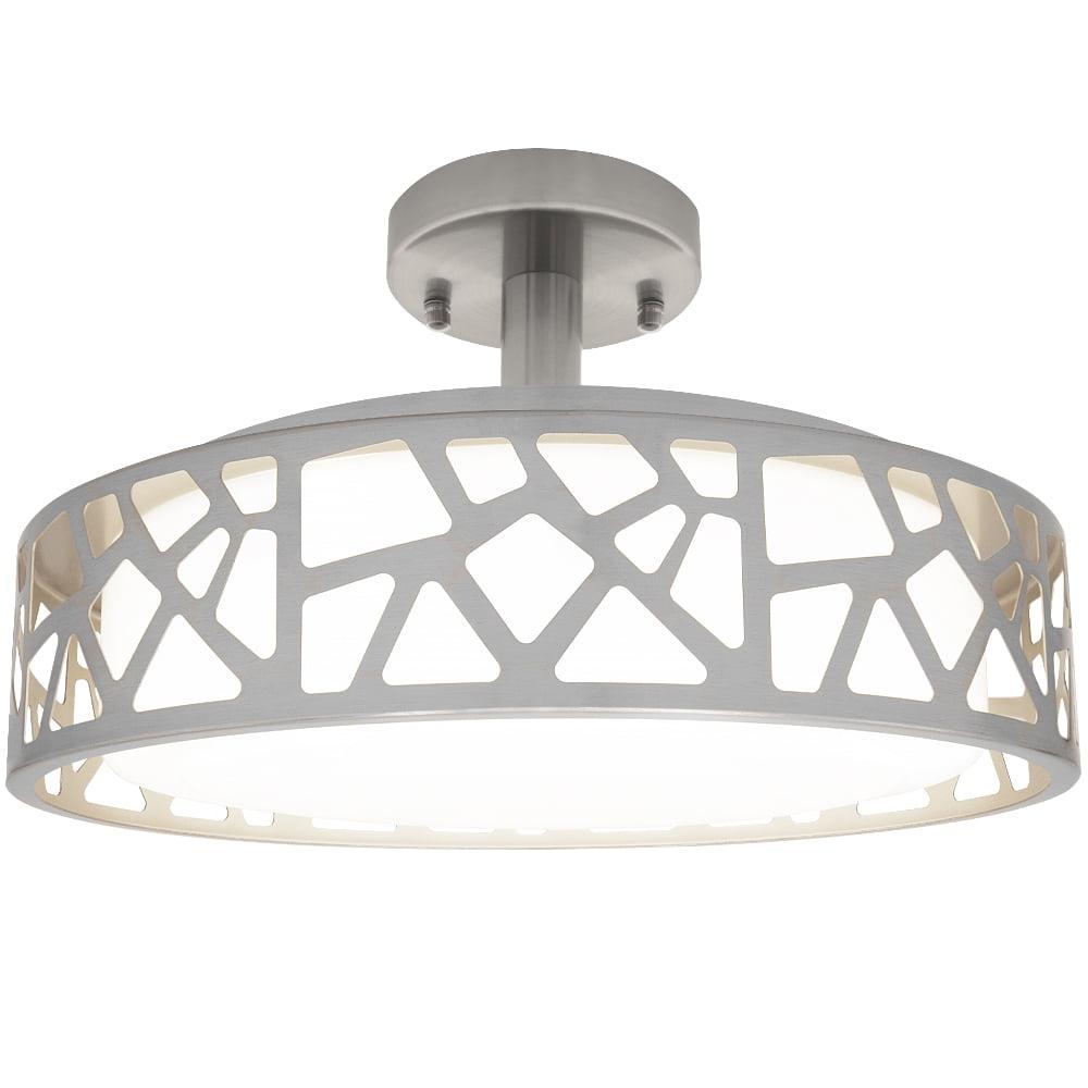 Satin Nickel 14" LED Semi-Flush Ceiling Light with Acrylic Drum